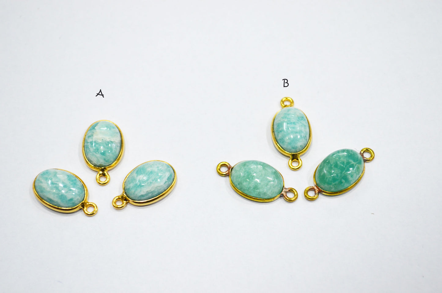 Amazonite Smooth Oval Shape Single And Double Bail Connector , Sold By Piece , 10x14 mm , RB-6224