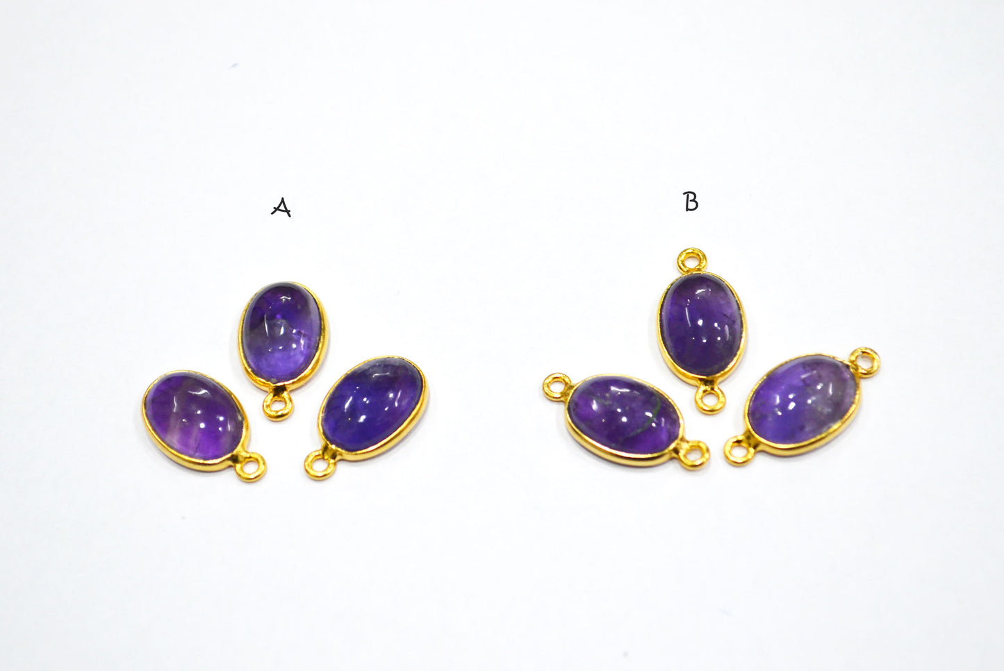 Amethyst Smooth Oval Shape Single And Double Bail Connector , Sold By Piece , 10x14 mm , RB-6226