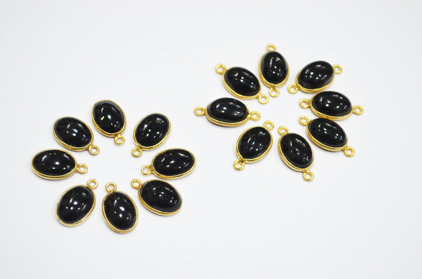 Black Onyx Smooth Oval Shape Single And Double Bail Connector , Sold By Piece , 10x14 mm , RB-6227