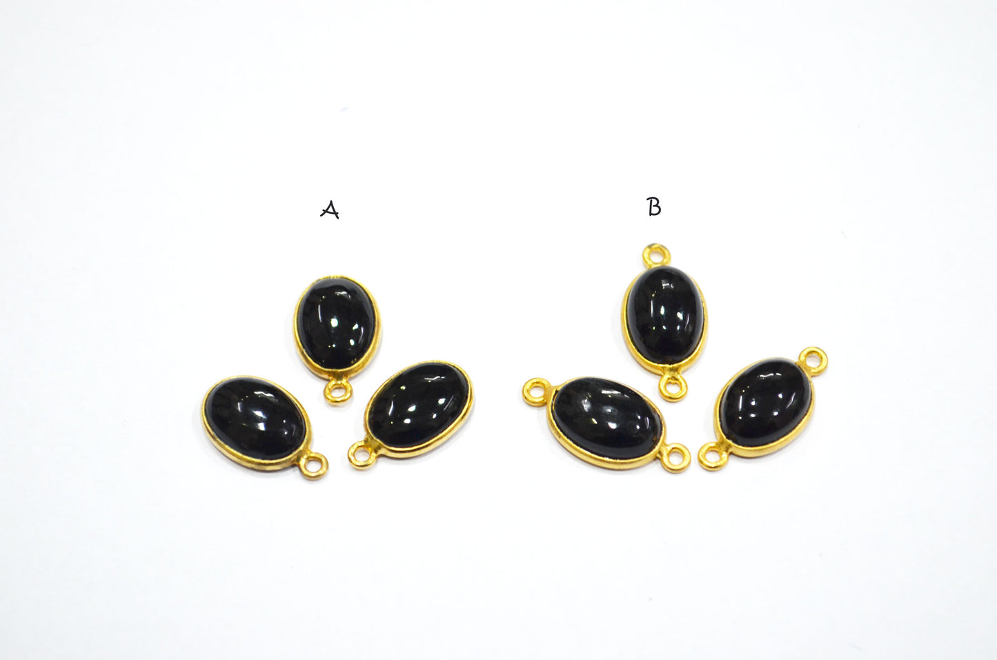 Black Onyx Smooth Oval Shape Single And Double Bail Connector , Sold By Piece , 10x14 mm , RB-6227