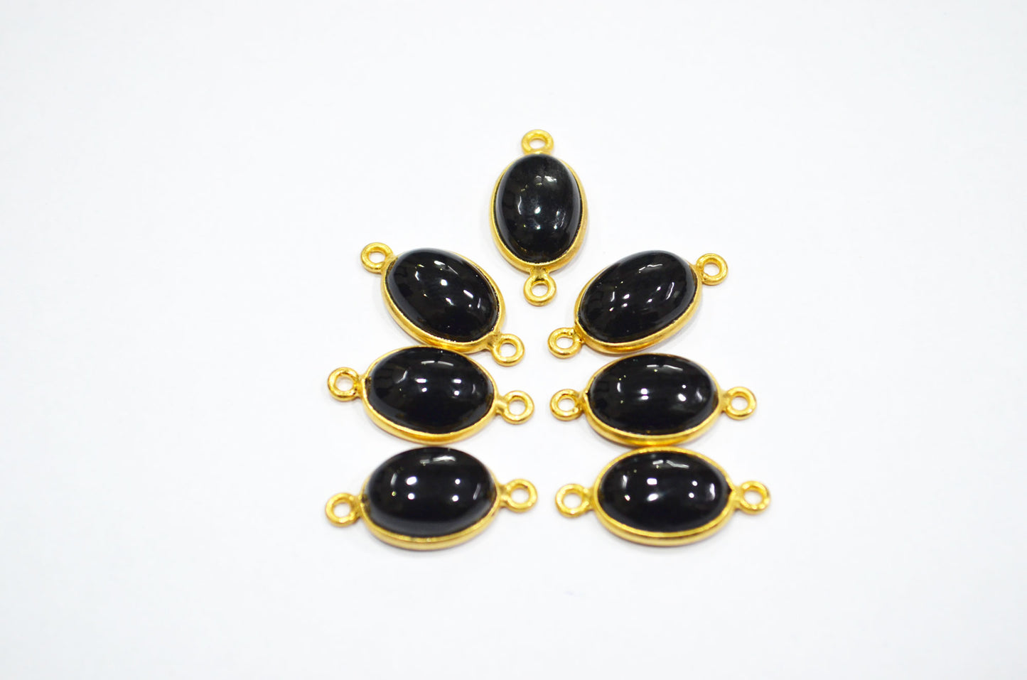 Black Onyx Smooth Oval Shape Single And Double Bail Connector , Sold By Piece , 10x14 mm , RB-6227