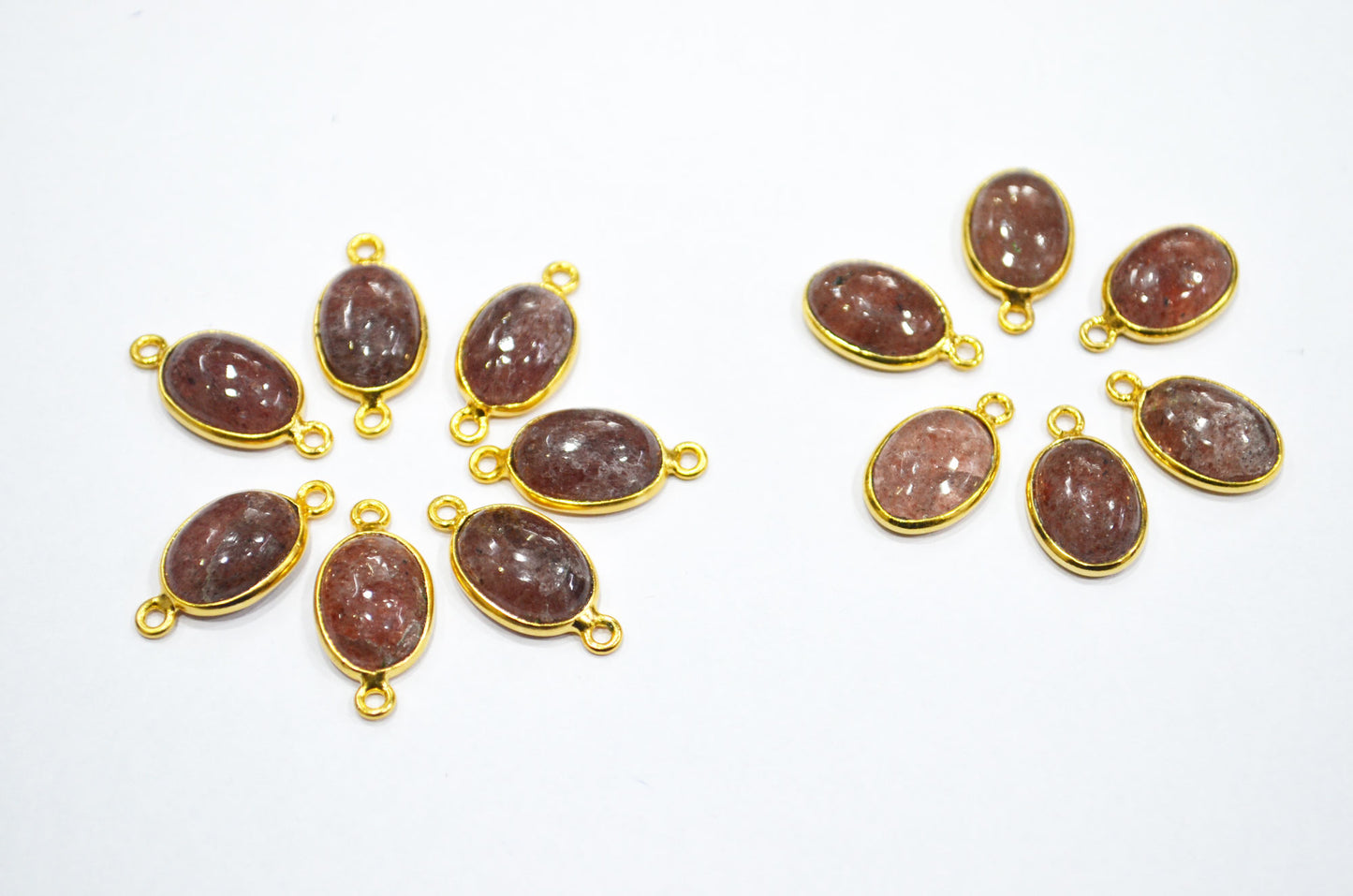 Strawberry Quartz Smooth Oval Shape Single And Double Bail Connector , Sold By Piece , 10x14 mm , RB-6229
