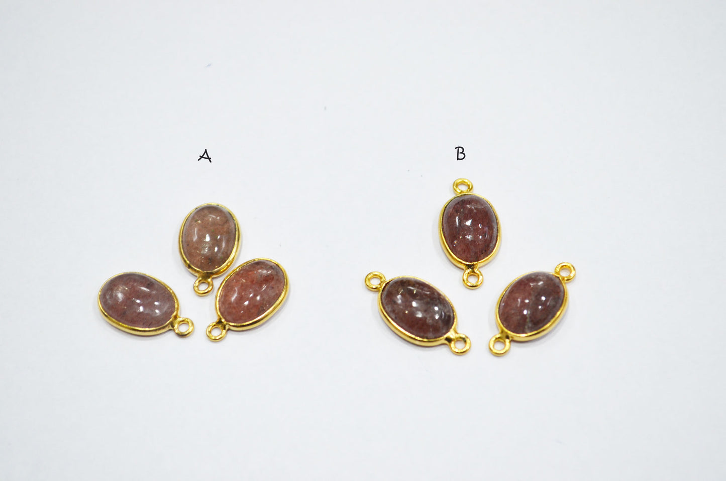Strawberry Quartz Smooth Oval Shape Single And Double Bail Connector , Sold By Piece , 10x14 mm , RB-6229