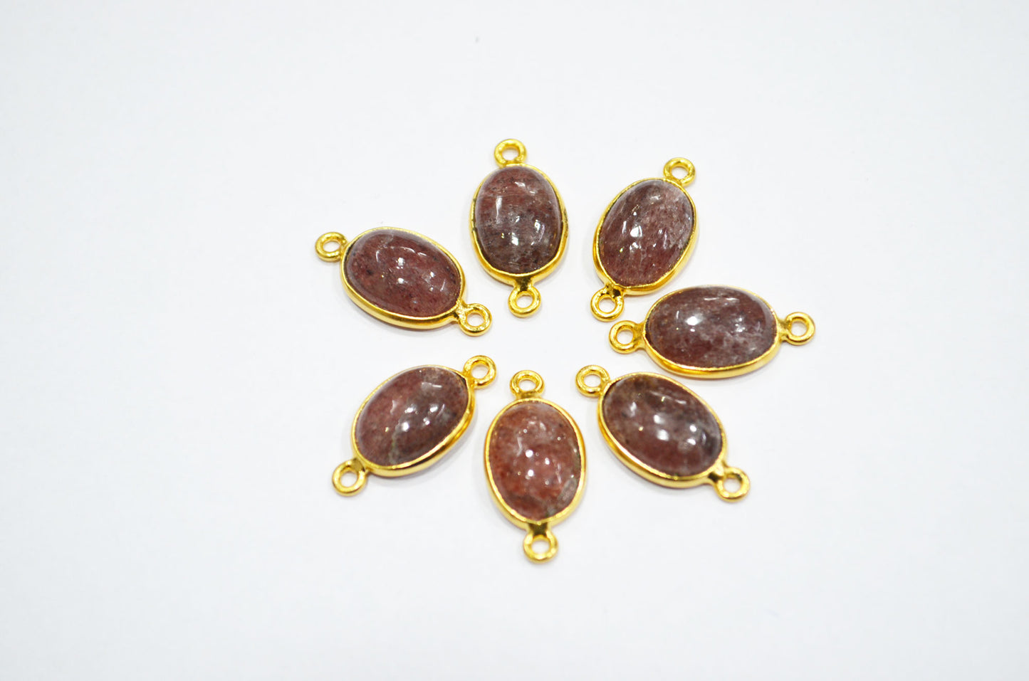Strawberry Quartz Smooth Oval Shape Single And Double Bail Connector , Sold By Piece , 10x14 mm , RB-6229