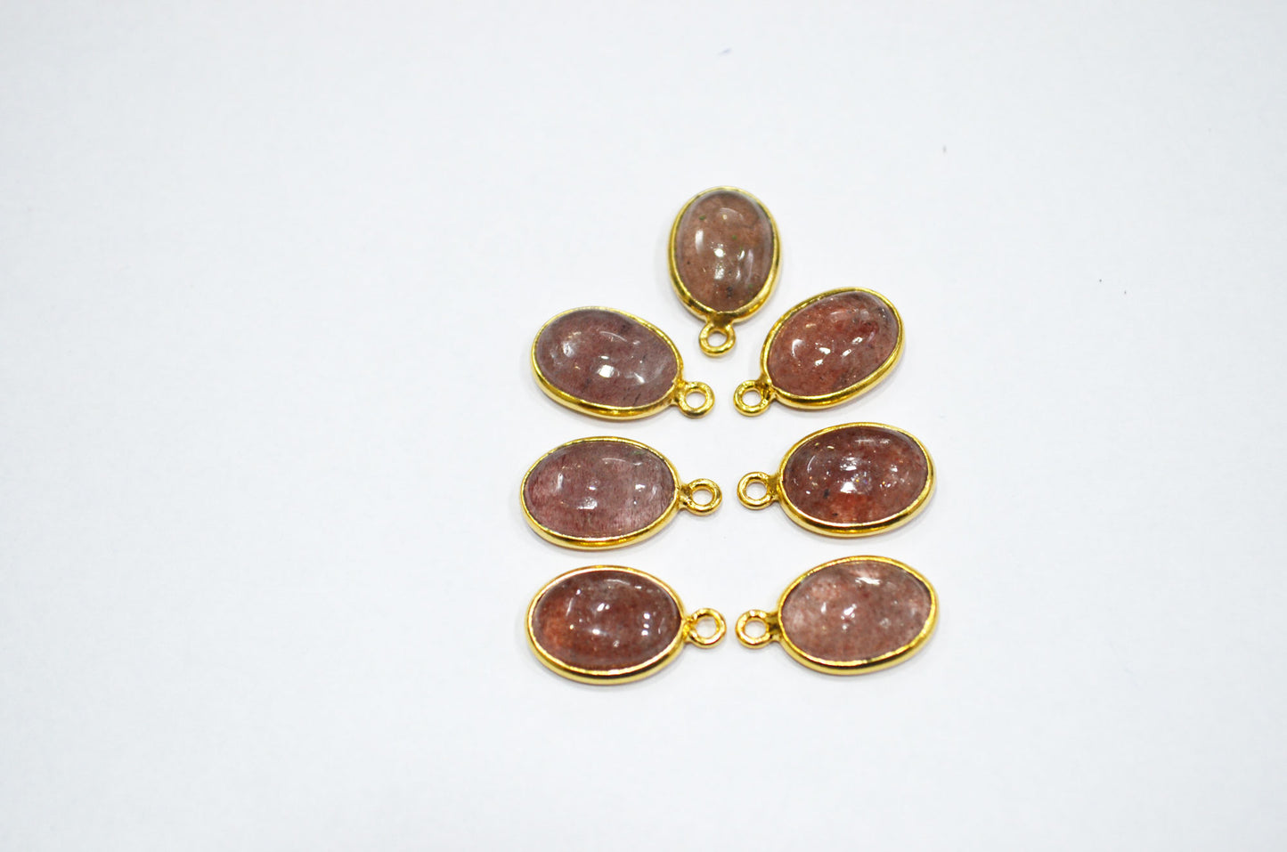Strawberry Quartz Smooth Oval Shape Single And Double Bail Connector , Sold By Piece , 10x14 mm , RB-6229