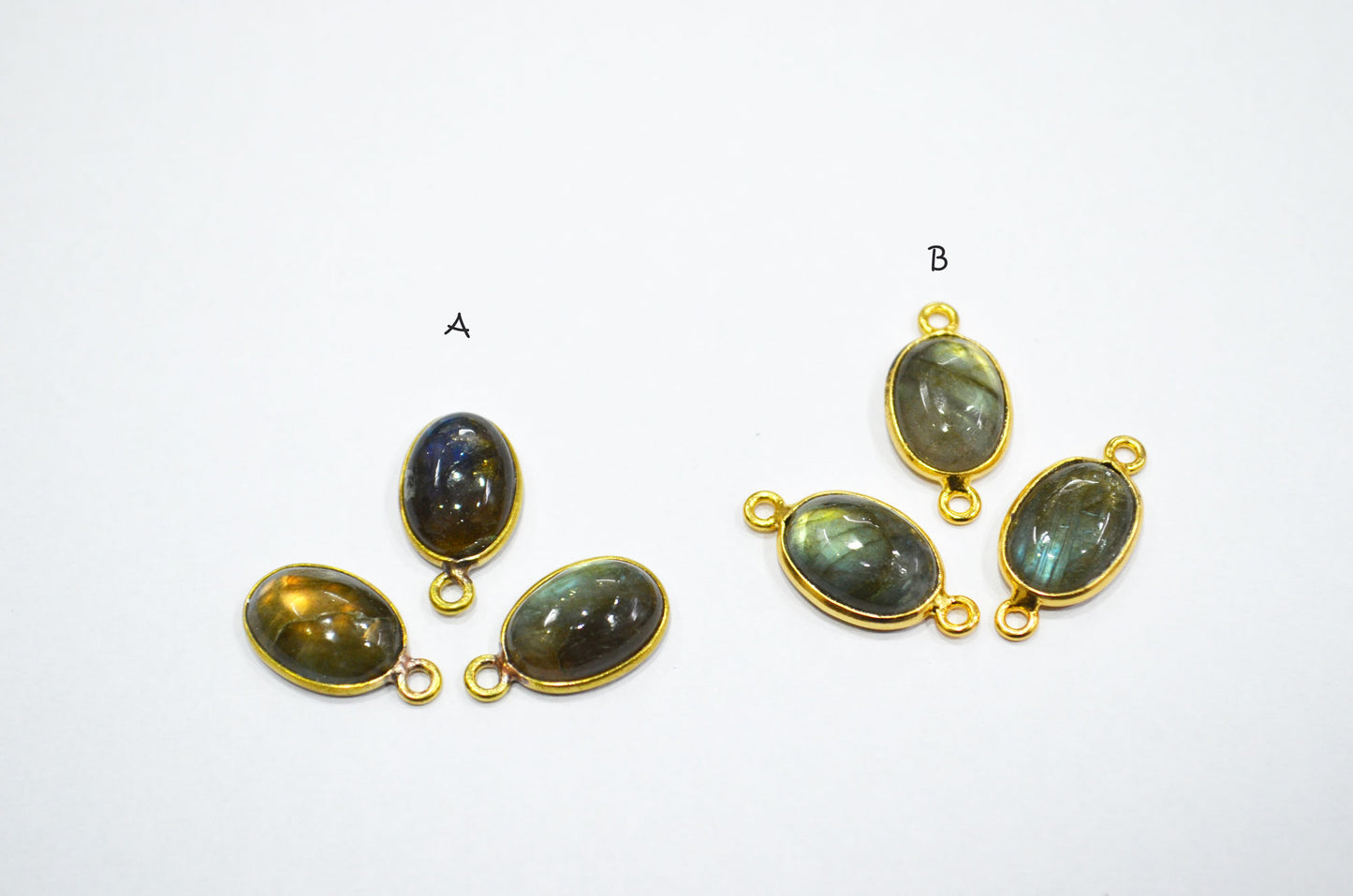 Labradorite Smooth Oval Shape Single And Double Bail Connector , Sold By Piece , 10x14 mm , RB-6230