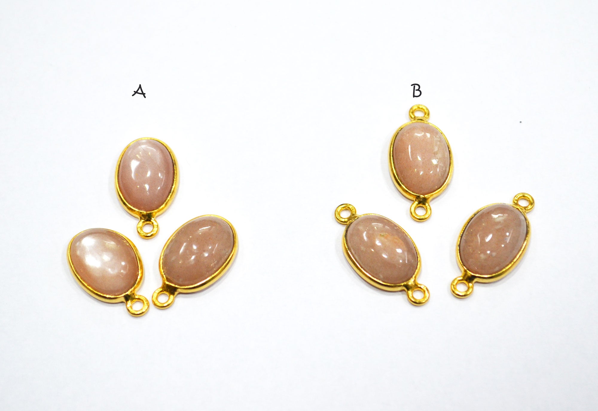 Peach Moonstone Smooth Oval Shape Single And Double Bail Connector , Sold By Piece , 10x14 mm , RB-6231