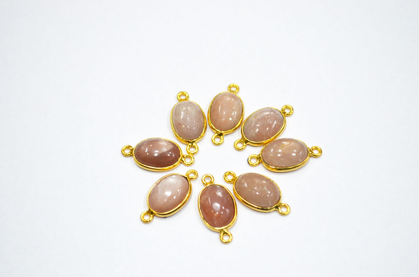 Peach Moonstone Smooth Oval Shape Single And Double Bail Connector , Sold By Piece , 10x14 mm , RB-6231