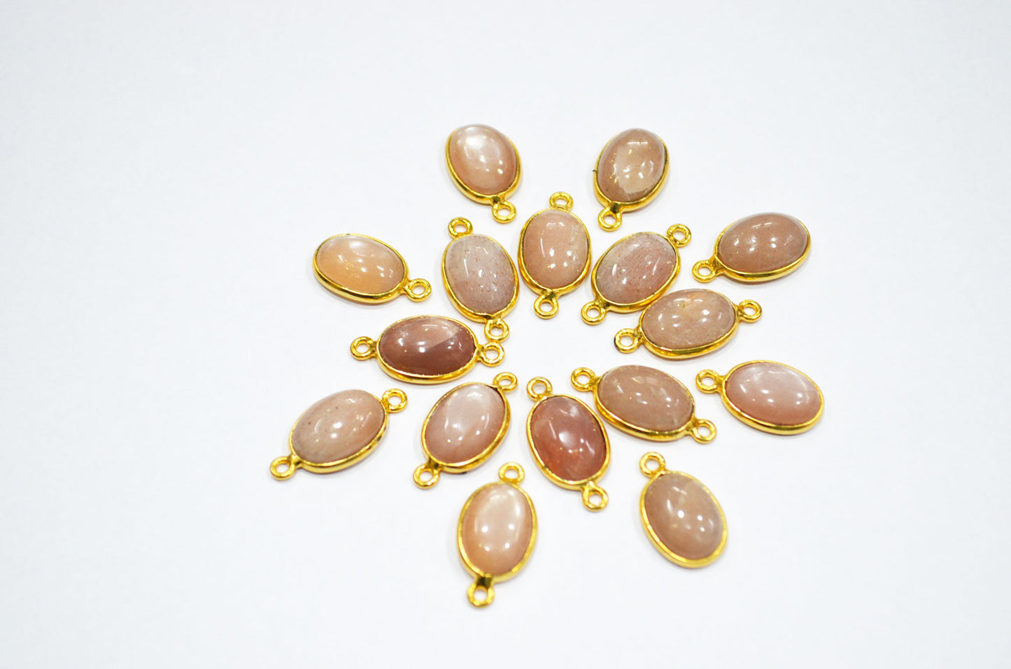 Peach Moonstone Smooth Oval Shape Single And Double Bail Connector , Sold By Piece , 10x14 mm , RB-6231