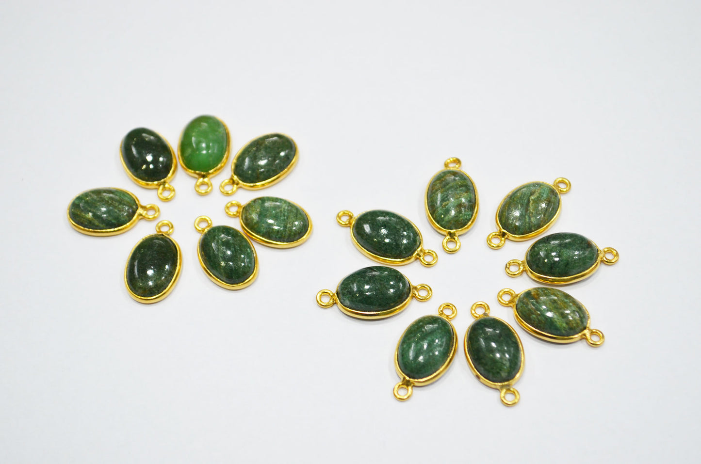 Russian Green Aventurine Smooth Oval Shape Single And Double Bail Connector , Sold By Piece , 10x14 mm , RB-6233