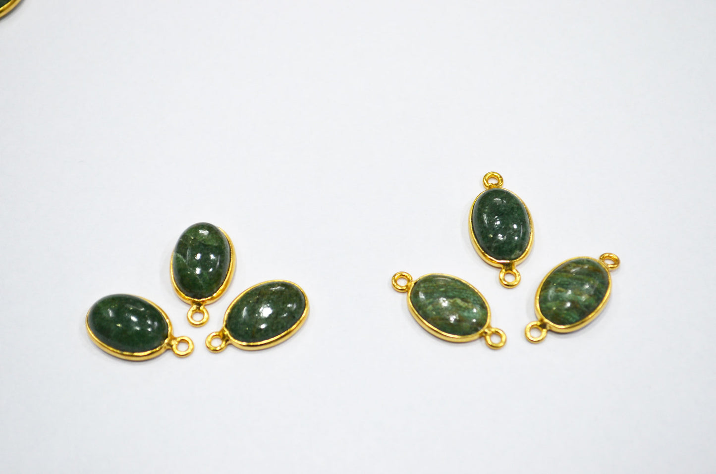 Russian Green Aventurine Smooth Oval Shape Single And Double Bail Connector , Sold By Piece , 10x14 mm , RB-6233