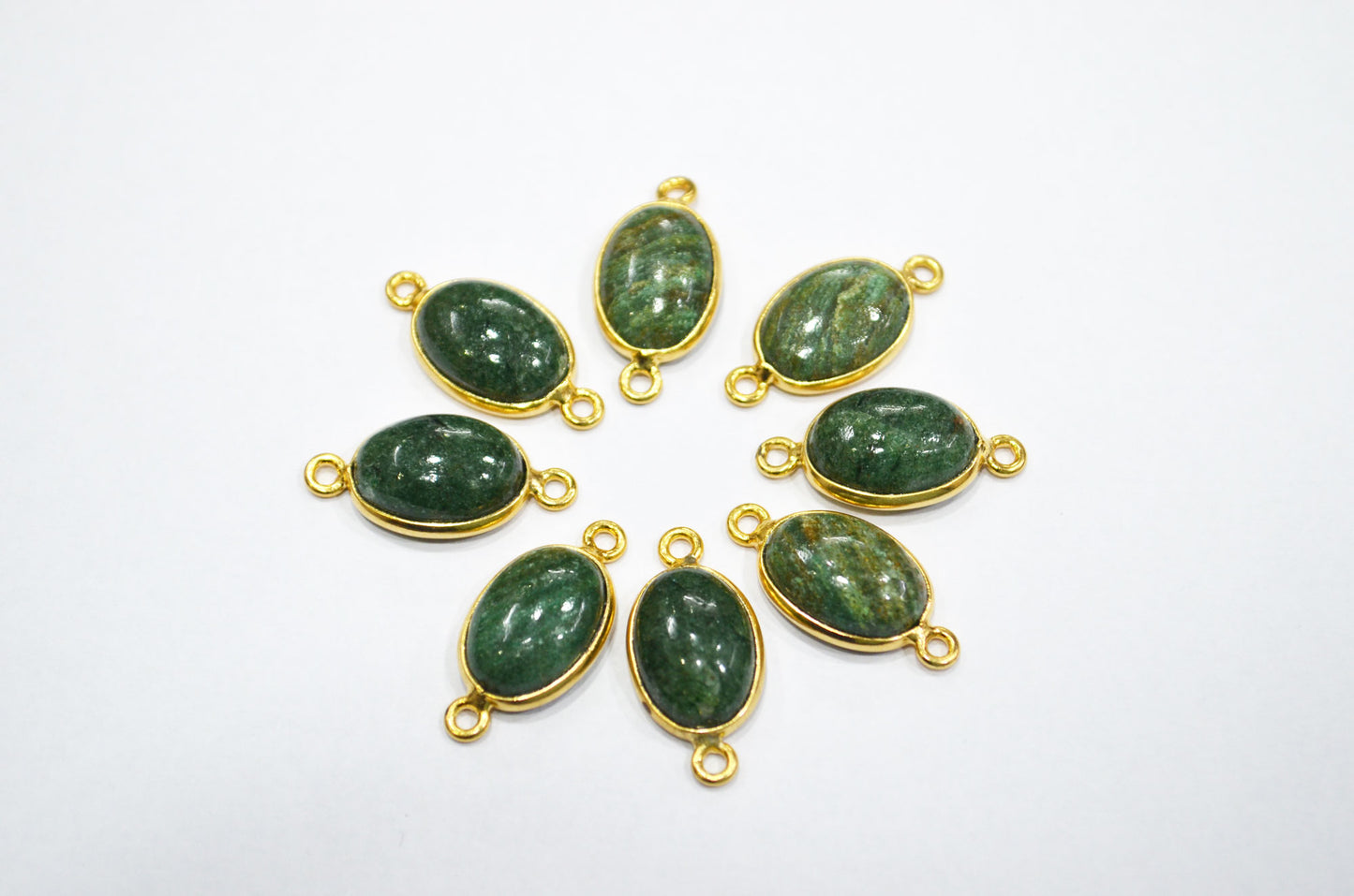 Russian Green Aventurine Smooth Oval Shape Single And Double Bail Connector , Sold By Piece , 10x14 mm , RB-6233
