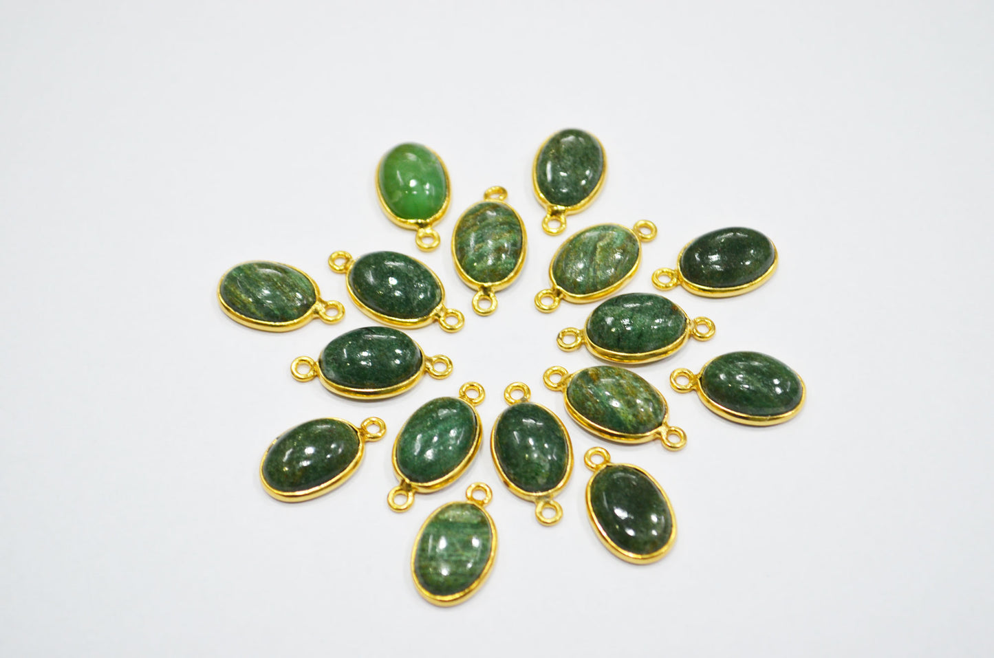 Russian Green Aventurine Smooth Oval Shape Single And Double Bail Connector , Sold By Piece , 10x14 mm , RB-6233