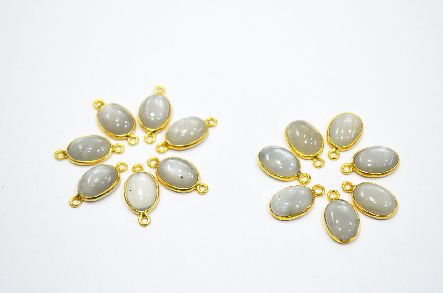 Gray Moonstone Smooth Oval Shape Single And Double Bail Connector , Sold By Piece , 10x14 mm , RB-6234