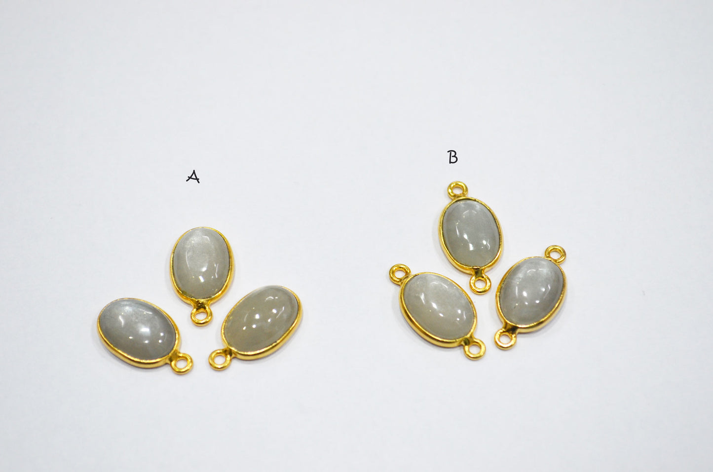 Gray Moonstone Smooth Oval Shape Single And Double Bail Connector , Sold By Piece , 10x14 mm , RB-6234