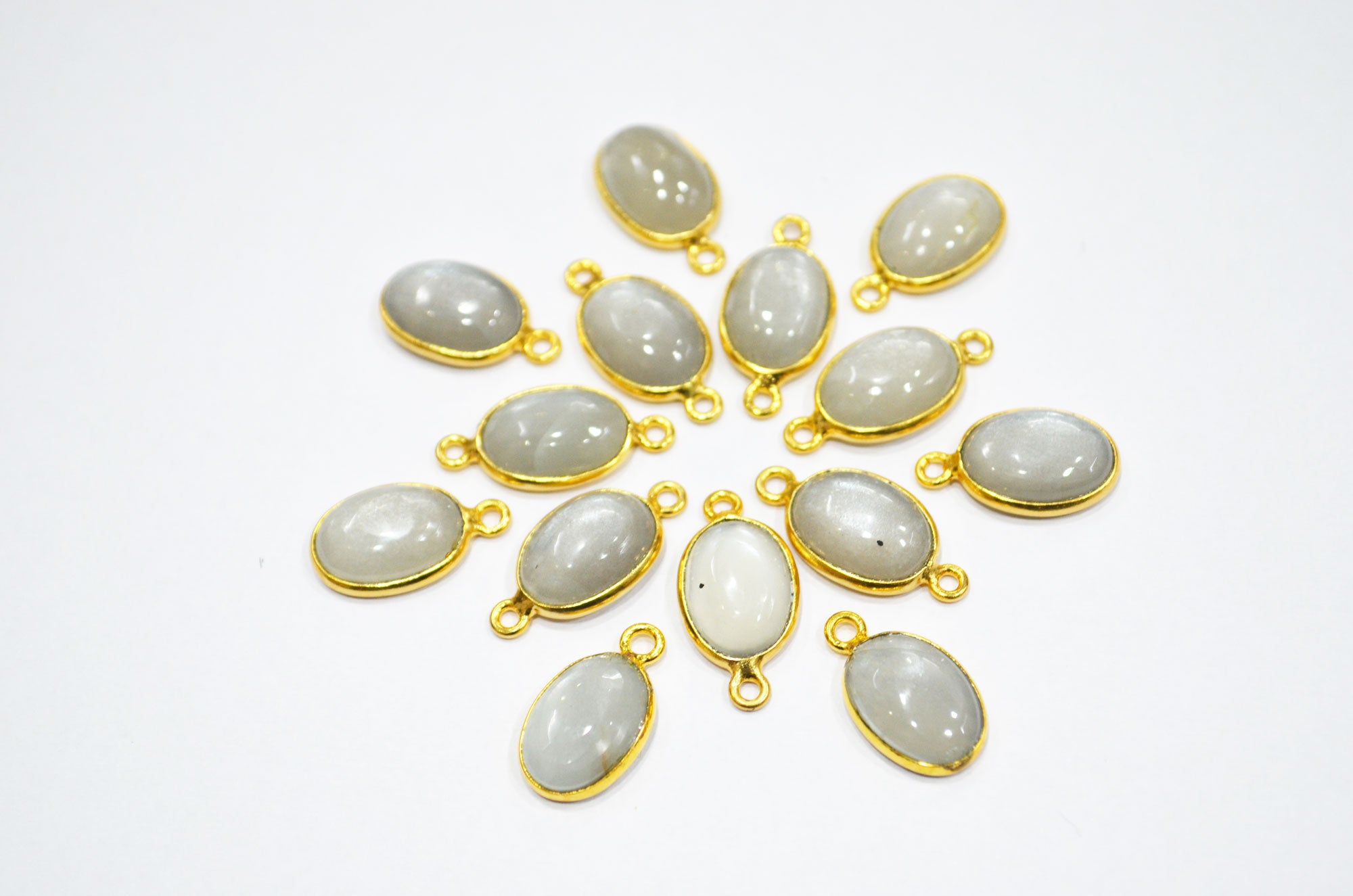 Gray Moonstone Smooth Oval Shape Single And Double Bail Connector , Sold By Piece , 10x14 mm , RB-6234