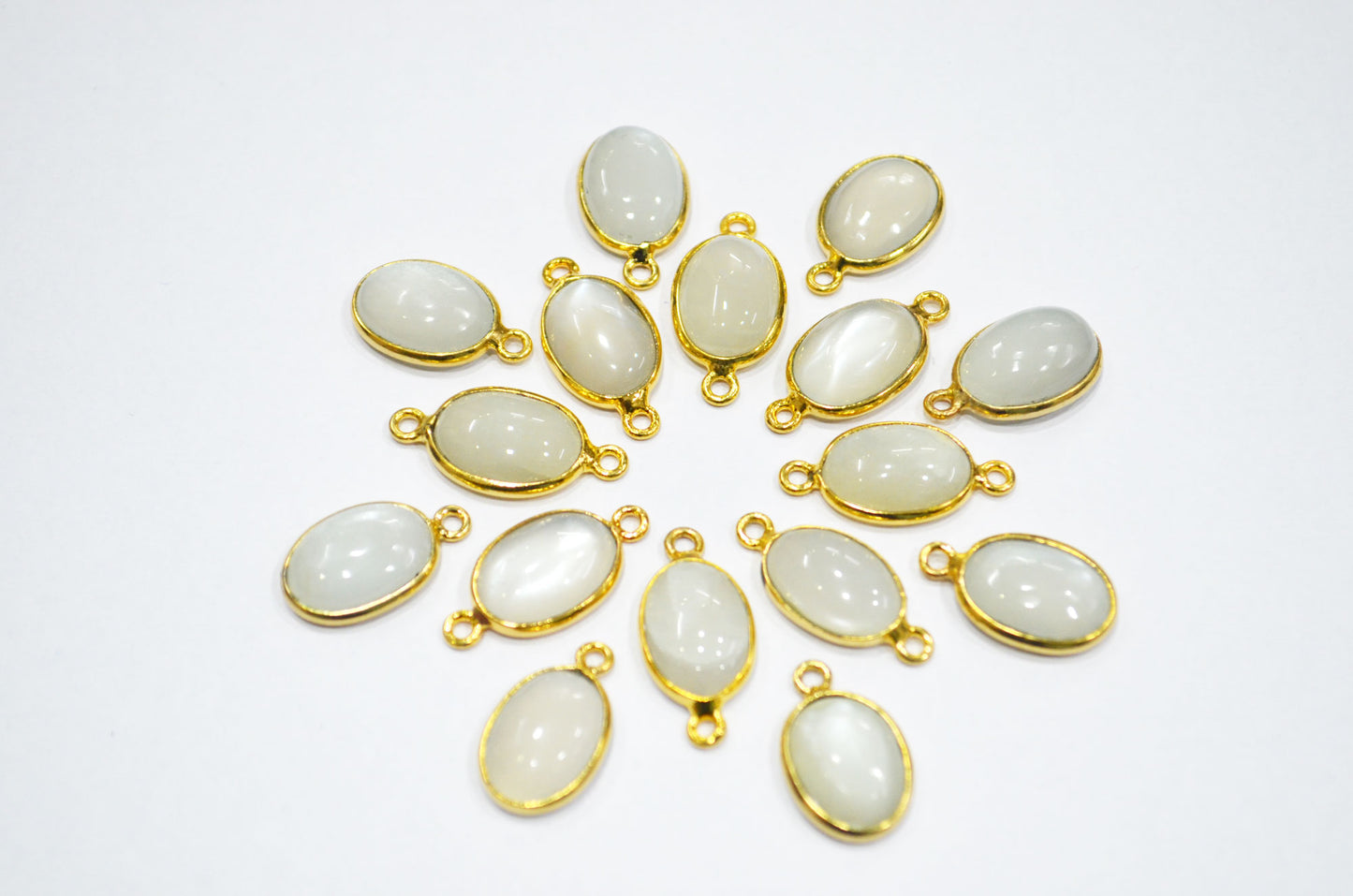 Ceylon Moonstone Smooth Oval Shape Single And Double Bail Connector , Sold By Piece , 10x14 mm , RB-6235