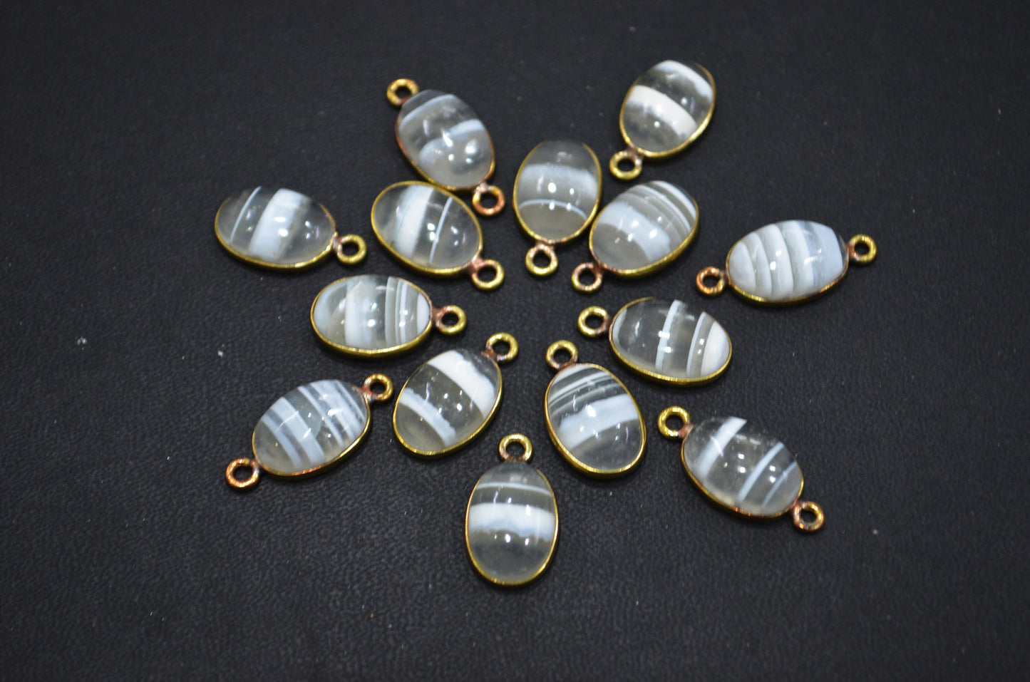 Lace Opal Smooth Oval Shape Single And Double Bail Connector , Sold By Piece , 10x14 mm , RB-6236