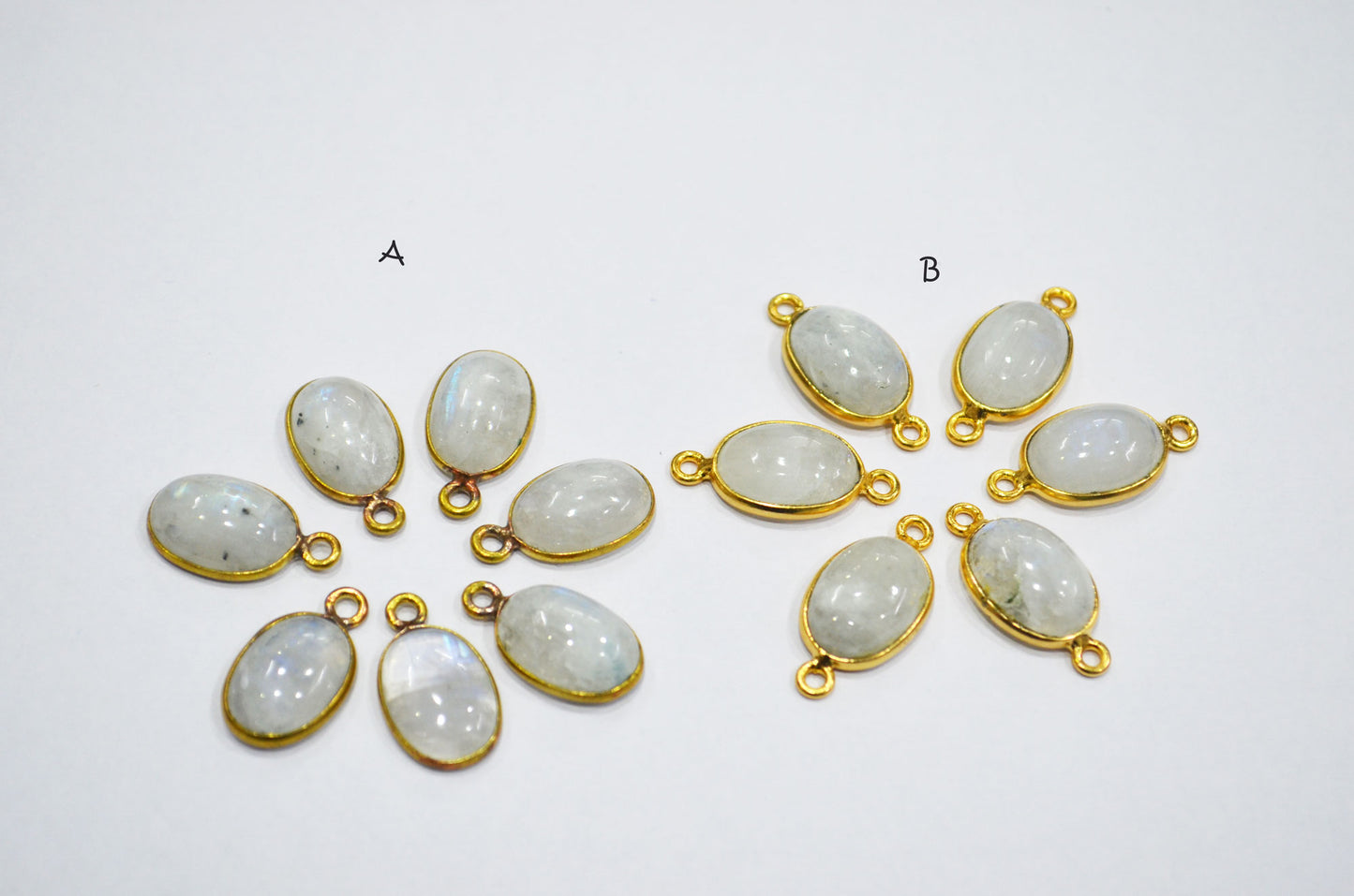 Rainbow Moonstone Smooth Oval Shape Single And Double Bail Connector , Sold By Piece , 10x14 mm , RB-6237