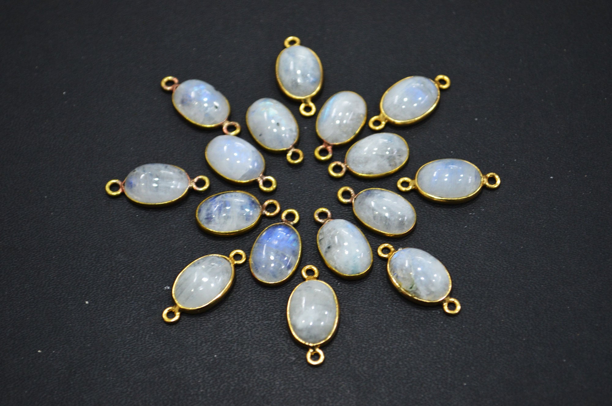 Rainbow Moonstone Smooth Oval Shape Single And Double Bail Connector , Sold By Piece , 10x14 mm , RB-6237