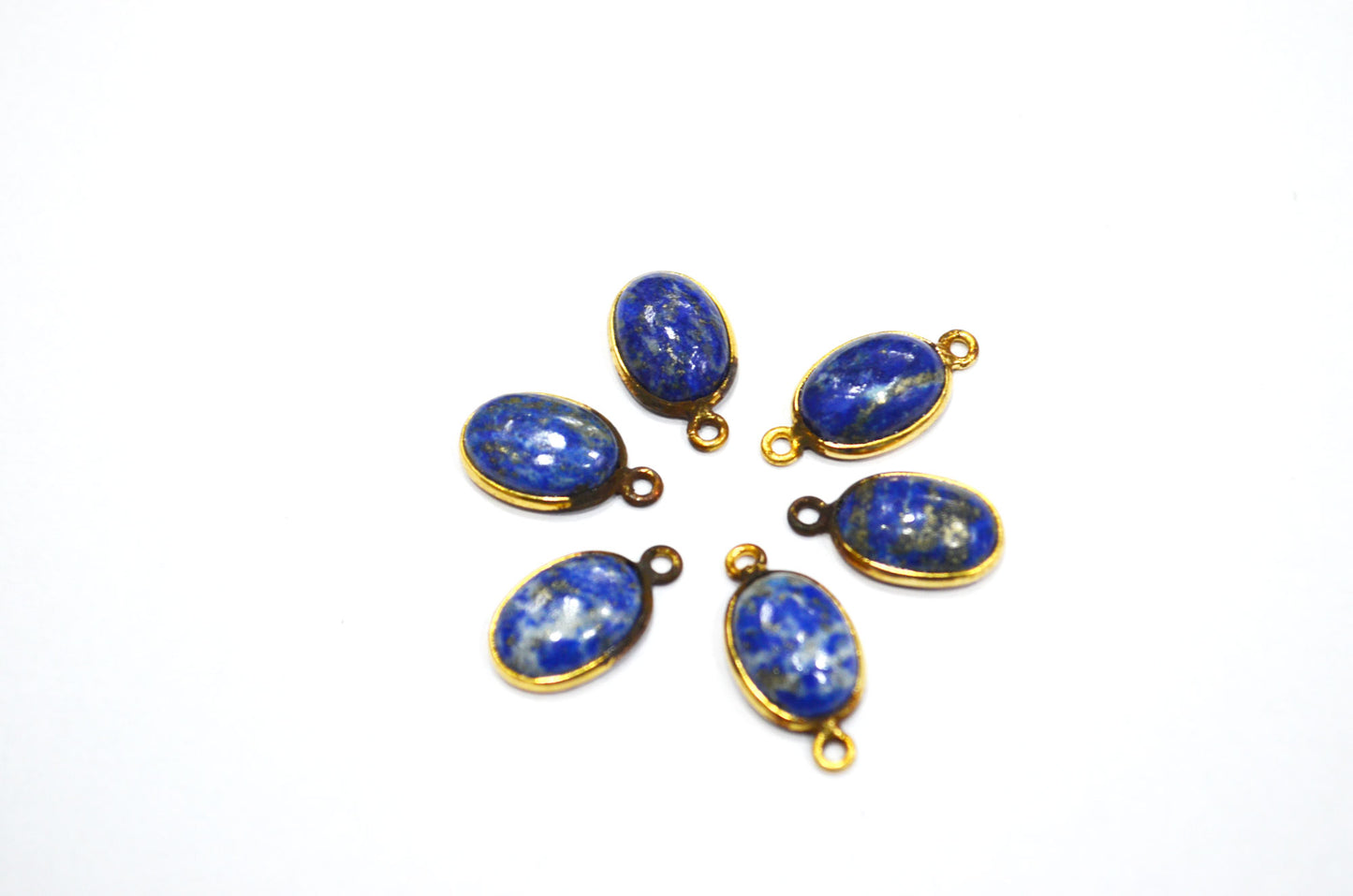 Lapis Lazuli Smooth Oval Shape Single And Double Bail Connector , Sold By Piece , 10x14 mm , RB-6239