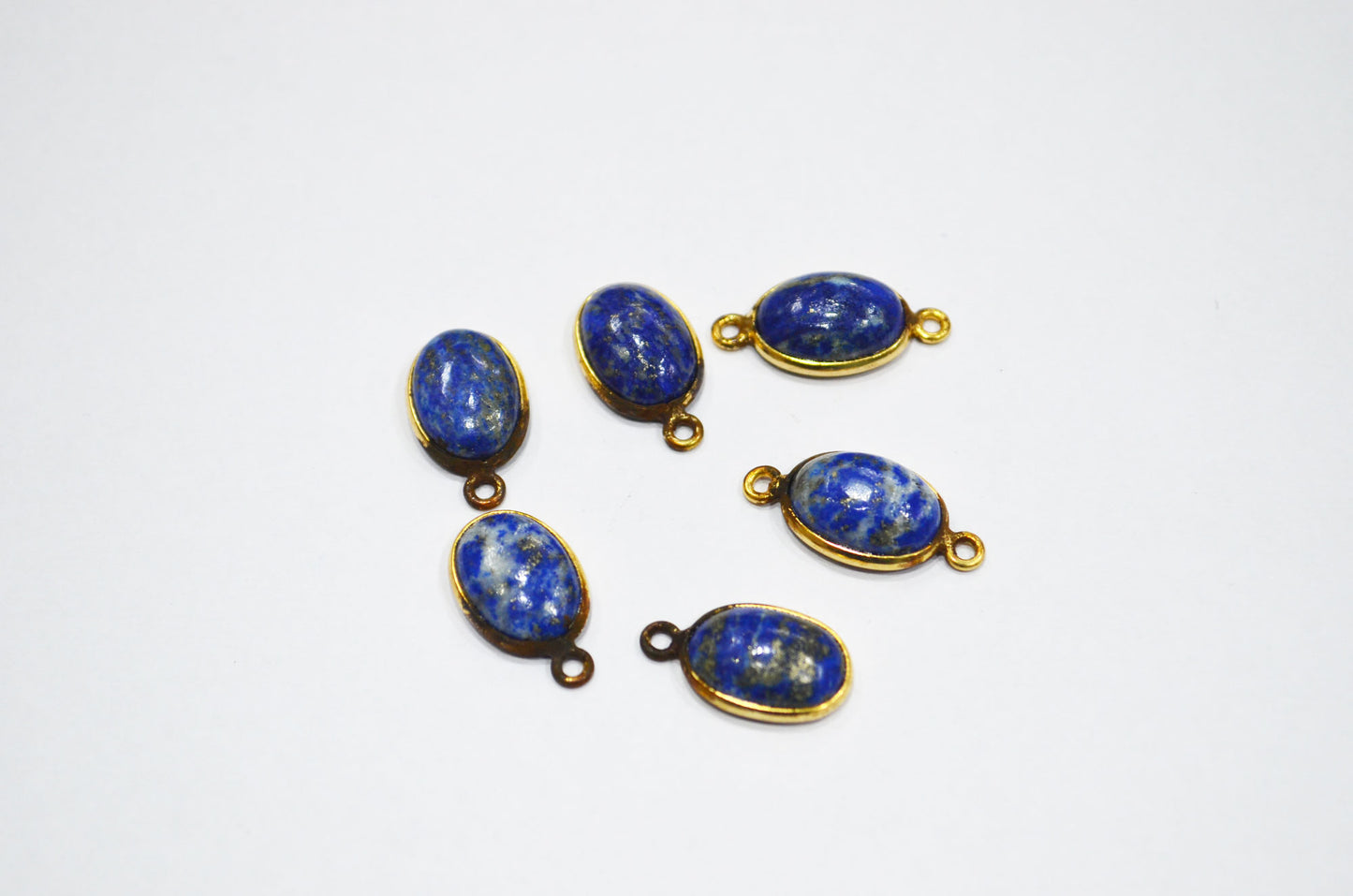 Lapis Lazuli Smooth Oval Shape Single And Double Bail Connector , Sold By Piece , 10x14 mm , RB-6239
