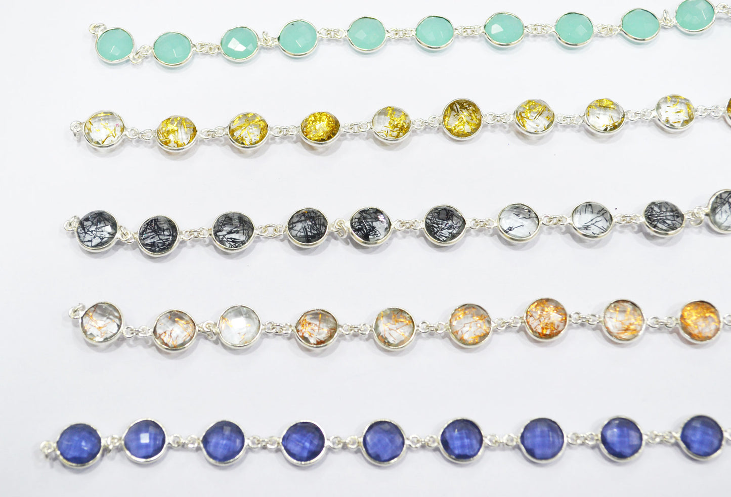 Multi Hydro Quartz Coin Shape (Glass) Connector Chain , Sold By Foot , 11 mm , 6282