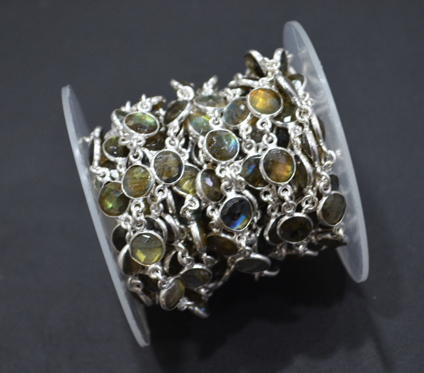 Labradorite Faceted Coin Shape Connector Chain , 8 mm , RB-6284