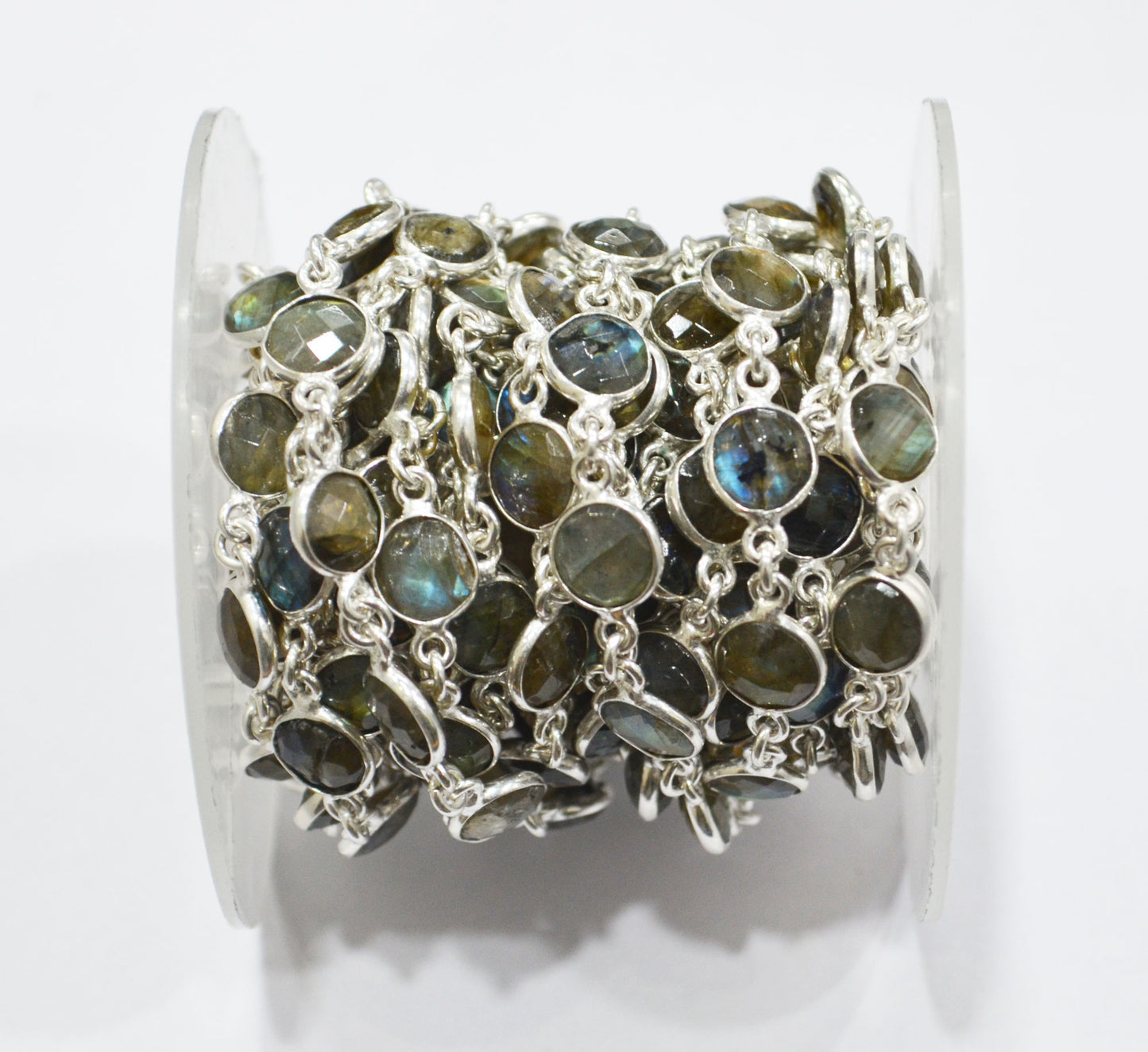 Labradorite Faceted Coin Shape Connector Chain , 8 mm , RB-6284