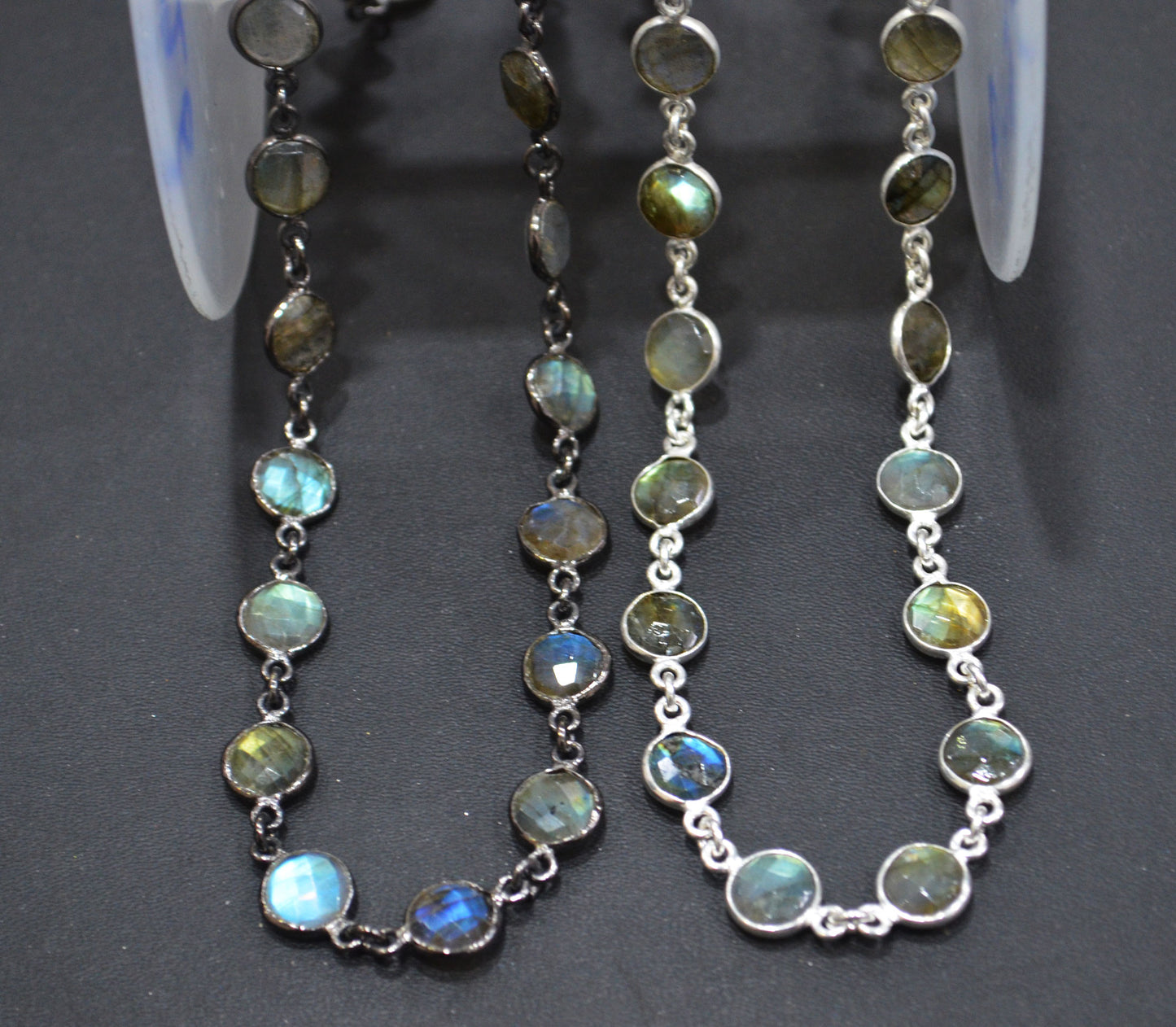 Labradorite Faceted Coin Shape Connector Chain , 8 mm , RB-6284
