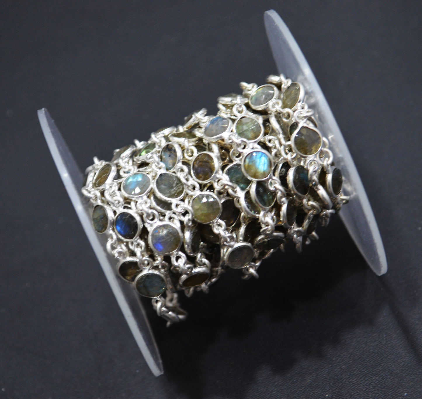 Labradorite Faceted Coin Shape Connector Chain , 6 mm , RB-6285