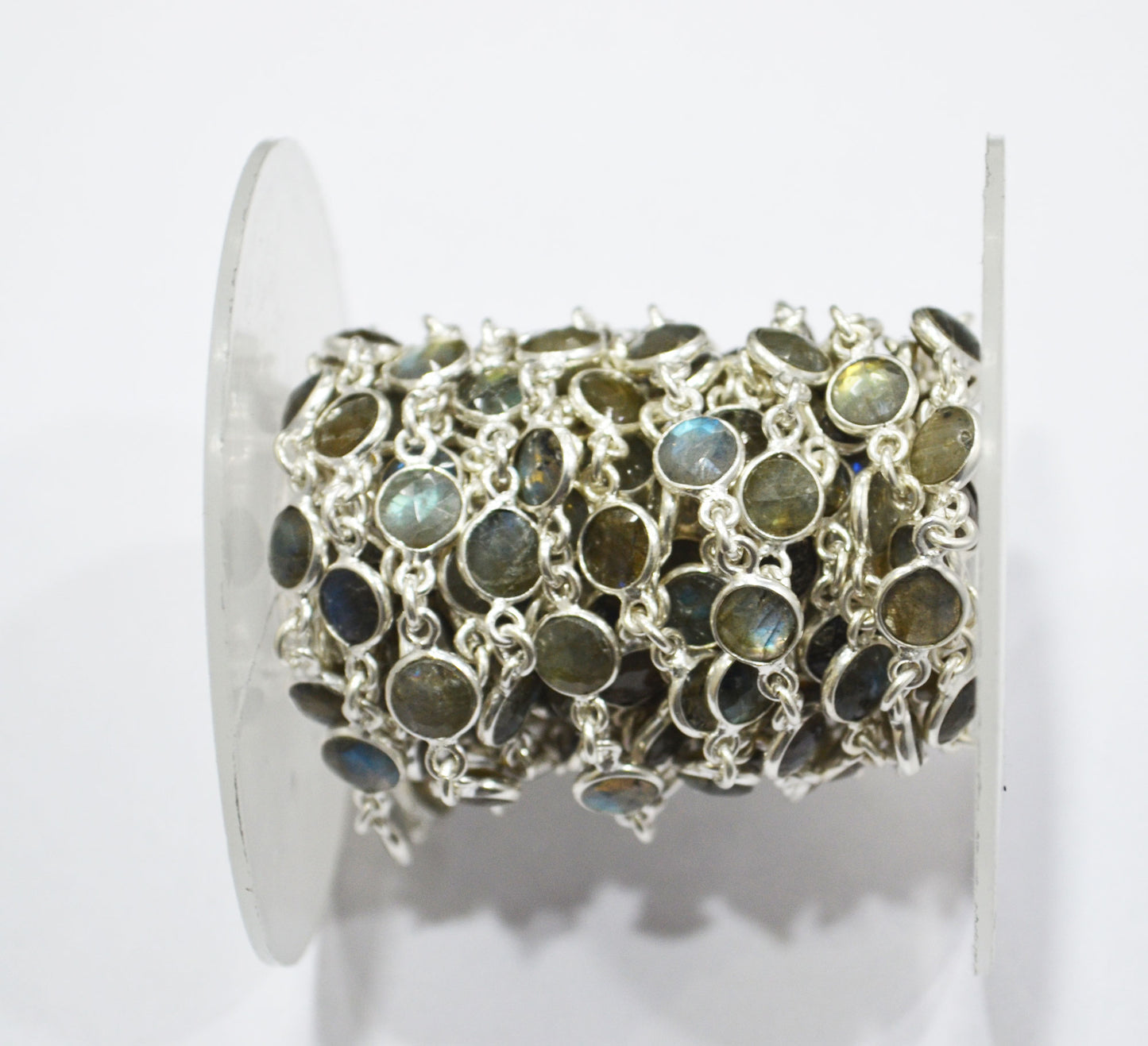 Labradorite Faceted Coin Shape Connector Chain , 6 mm , RB-6285