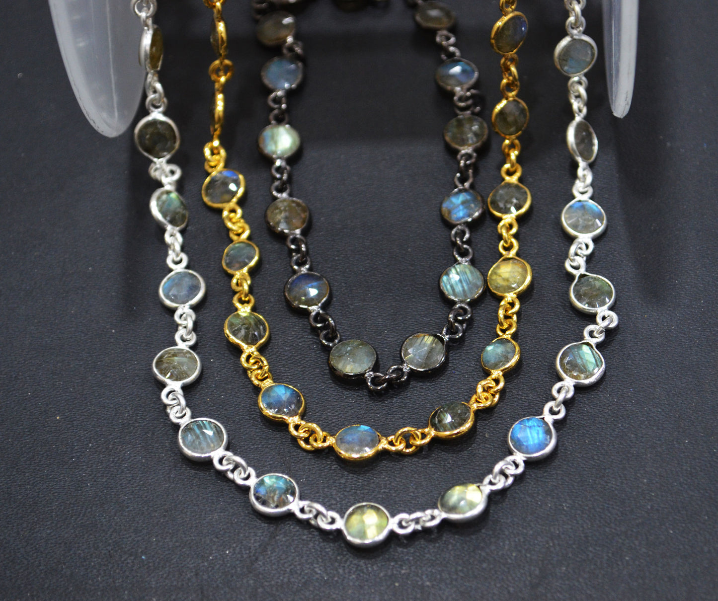 Labradorite Faceted Coin Shape Connector Chain , 6 mm , RB-6285
