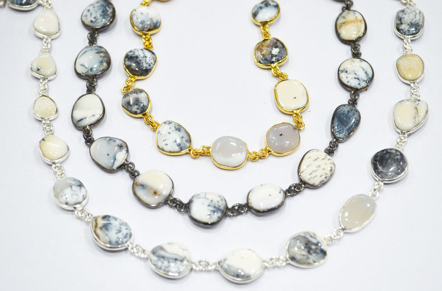 Dendrite Opal Smooth Slice Shape Connector Chain , 9 - 13 mm , RB-6287