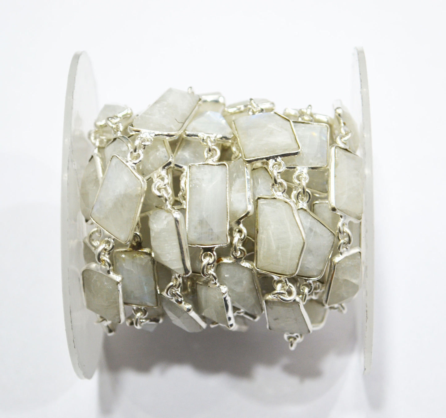 Rainbow Moonstone Silverite Fancy Cut Connector Chain , 10 - 17 mm , RB-6289