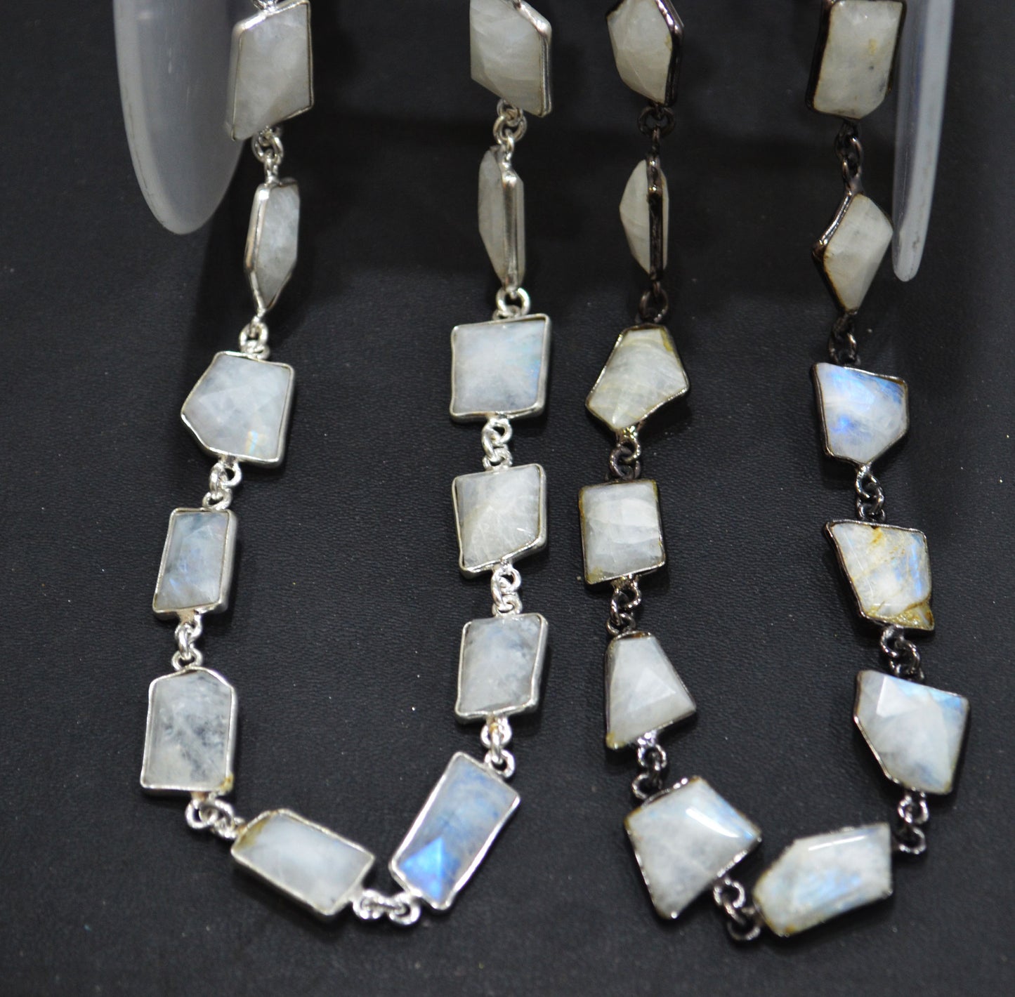 Rainbow Moonstone Silverite Fancy Cut Connector Chain , 10 - 17 mm , RB-6289