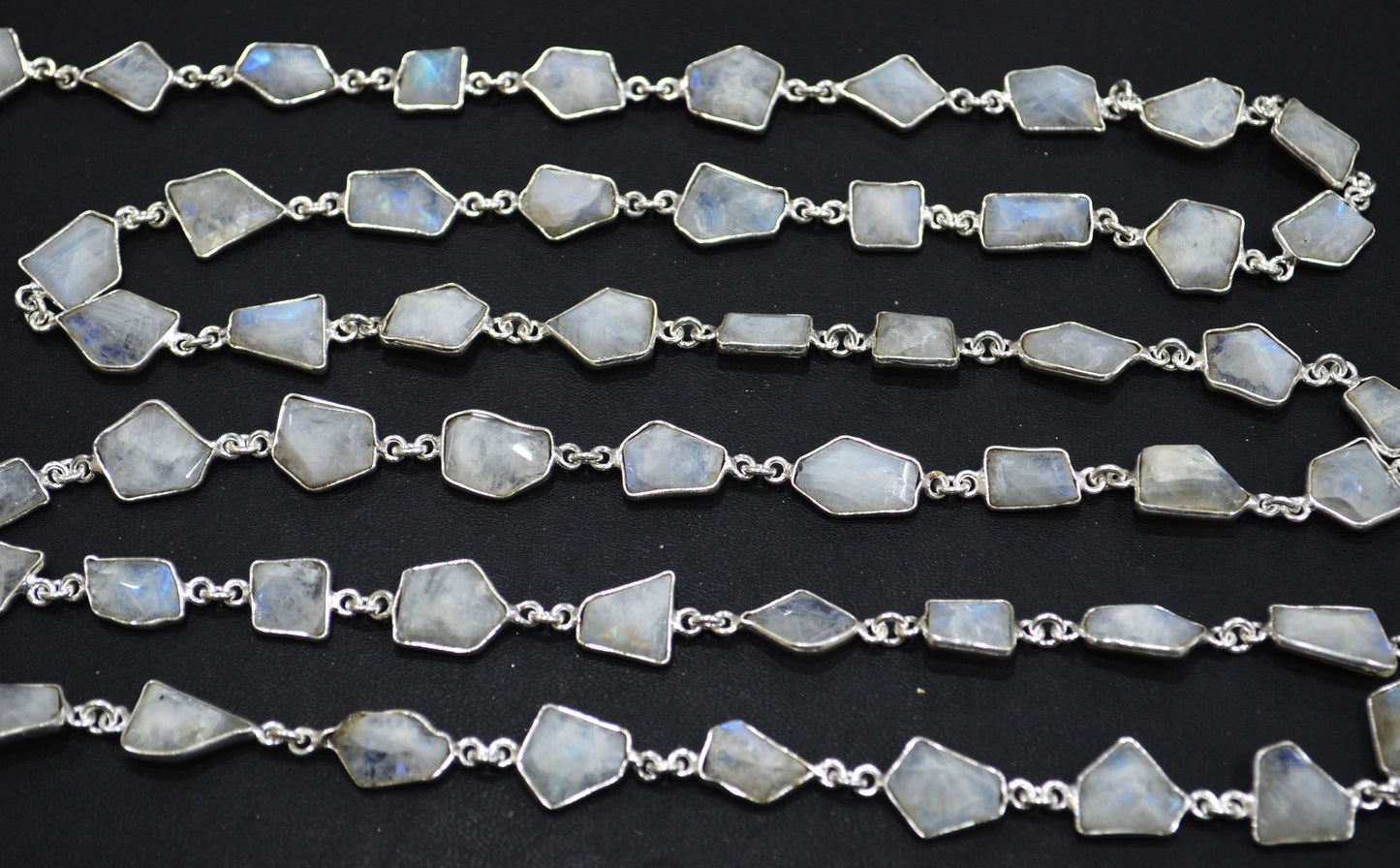 Rainbow Moonstone Silverite Fancy Cut Connector Chain ,  8 - 14 mm , RB-6290