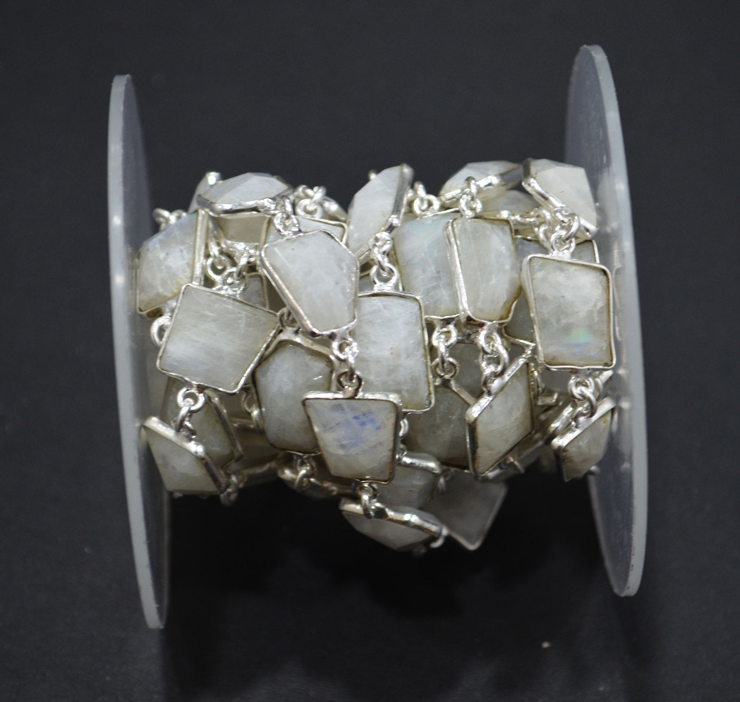 Rainbow Moonstone Silverite Fancy Cut Connector Chain ,  8 - 14 mm , RB-6290