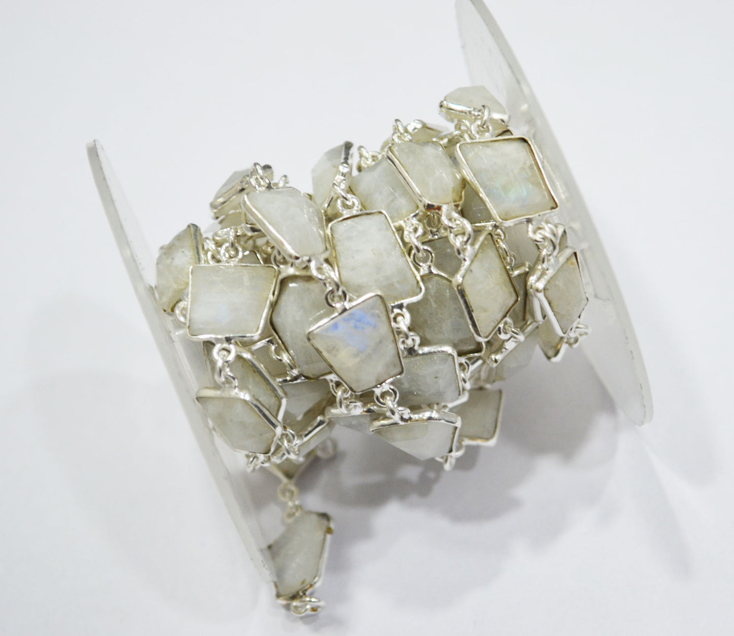 Rainbow Moonstone Silverite Fancy Cut Connector Chain ,  8 - 14 mm , RB-6290