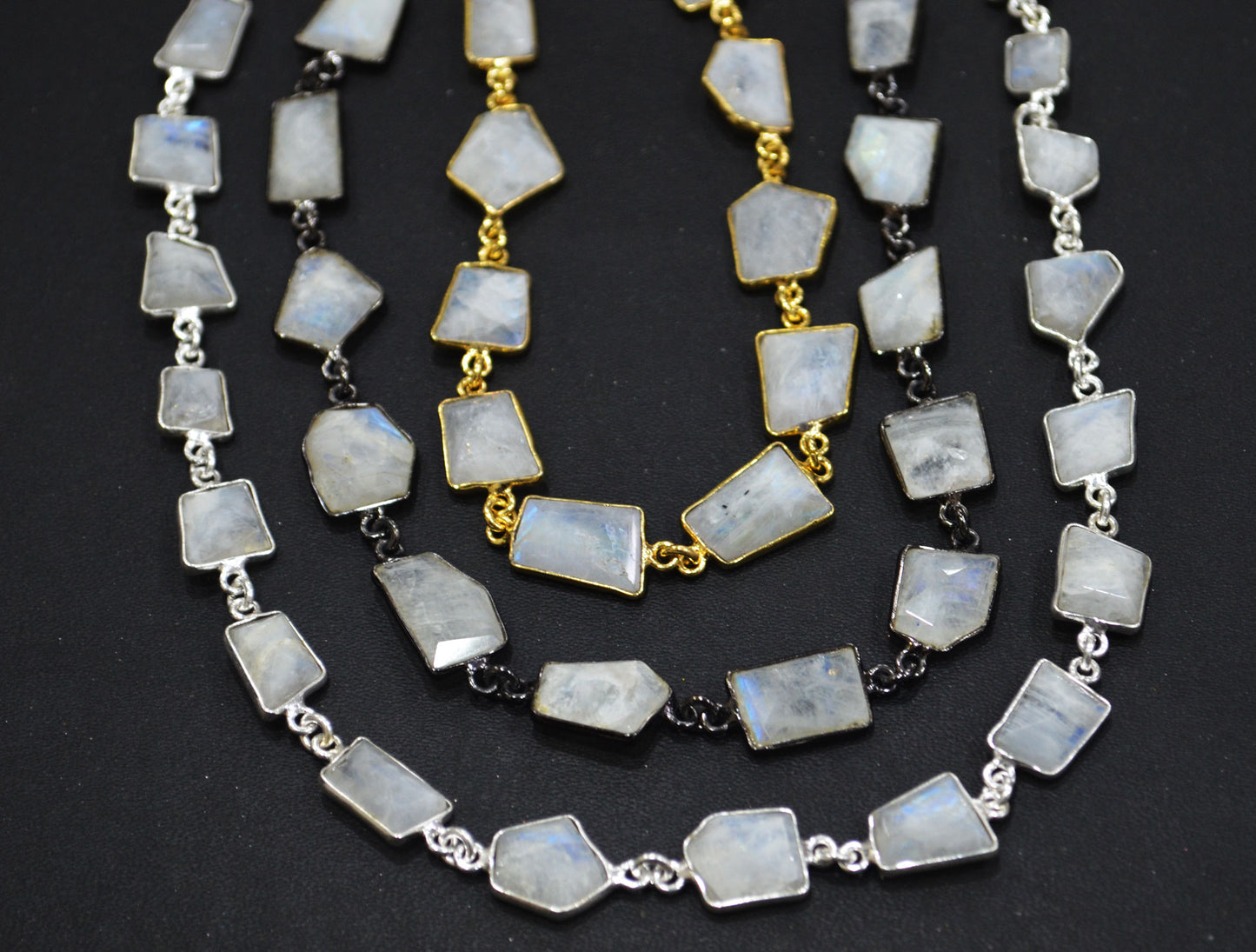 Rainbow Moonstone Silverite Fancy Cut Connector Chain ,  8 - 14 mm , RB-6290