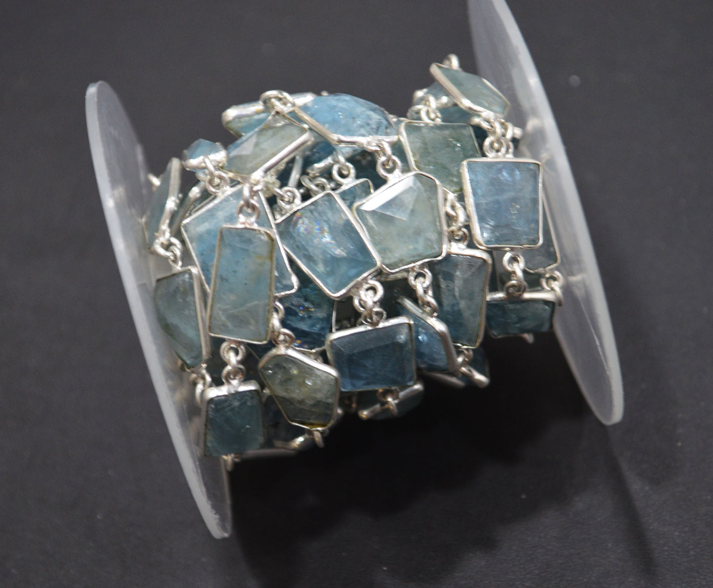 Moss Aquamarine Faceted Fancy Cut Shape Connector Chain , 11 - 15 mm , RB-6292