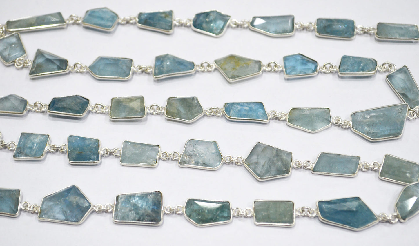 Moss Aquamarine Faceted Fancy Cut Shape Connector Chain , 11 - 15 mm , RB-6292