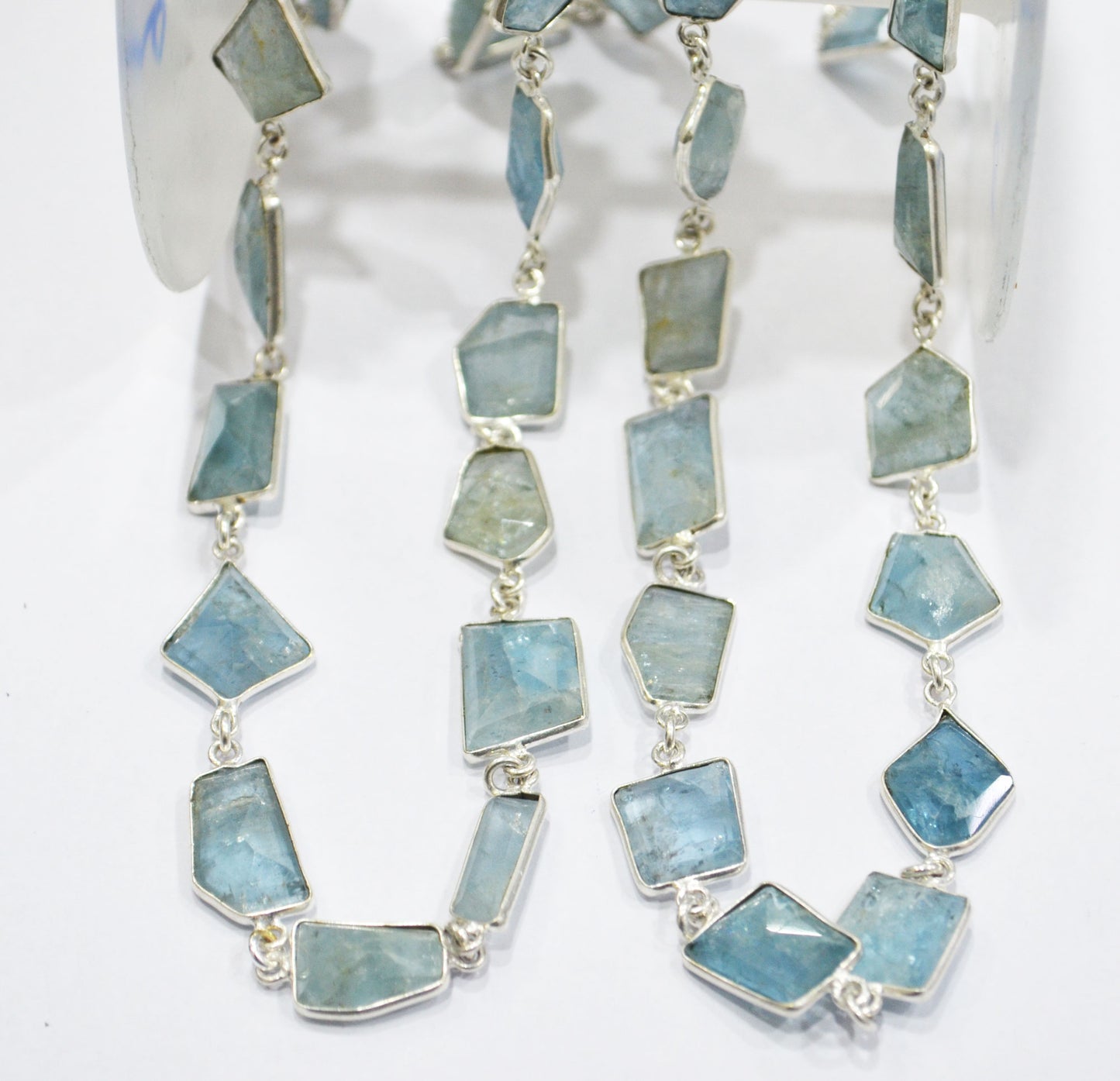 Moss Aquamarine Faceted Fancy Cut Shape Connector Chain , 11 - 15 mm , RB-6292