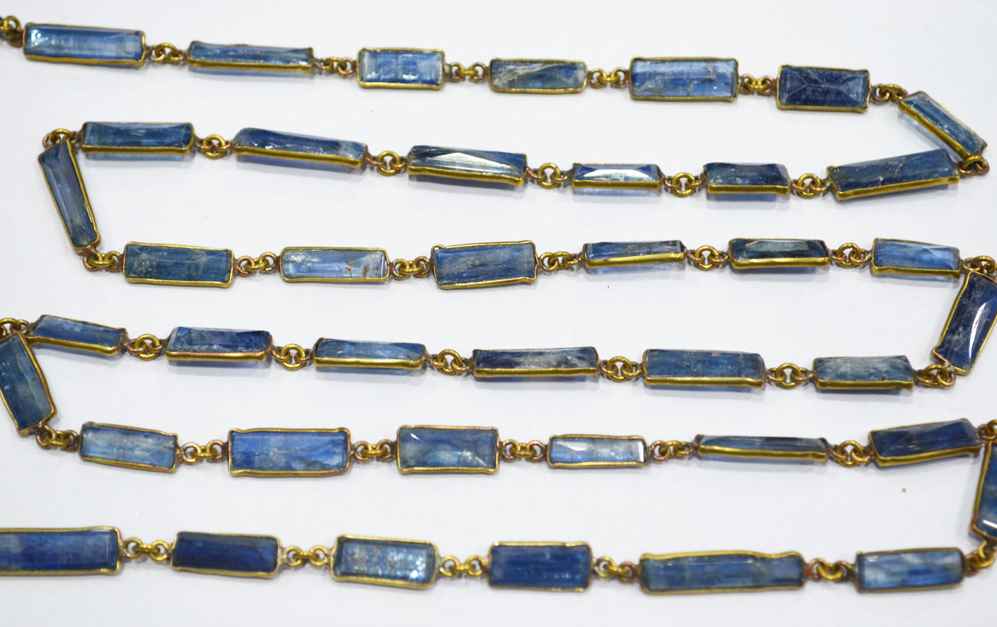 Natural Himalayan Blue Kyanite Faceted Tube Baguette Shape Connector Chain , 15 - 20 mm , RB-6293