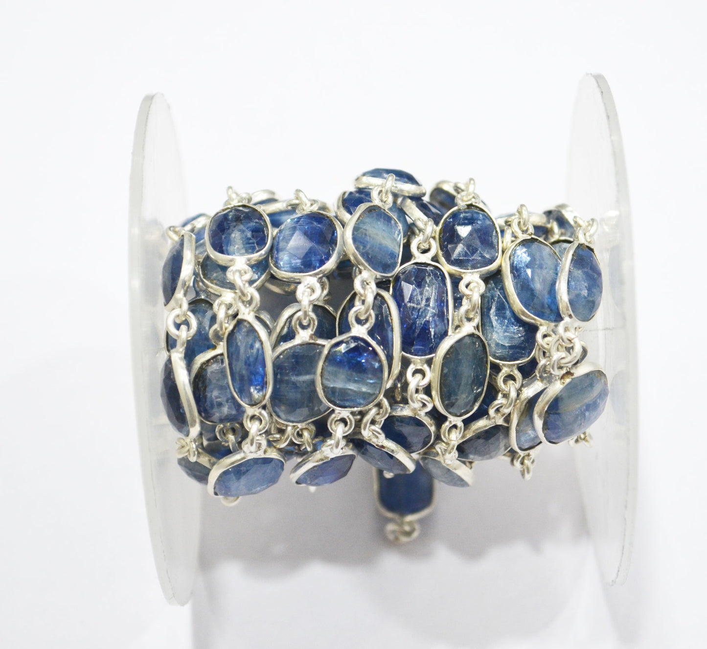 Natural Himalayan Blue Kyanite Rose Cut Slice Shape Connector Chain , 9 - 15 mm , RB-6294