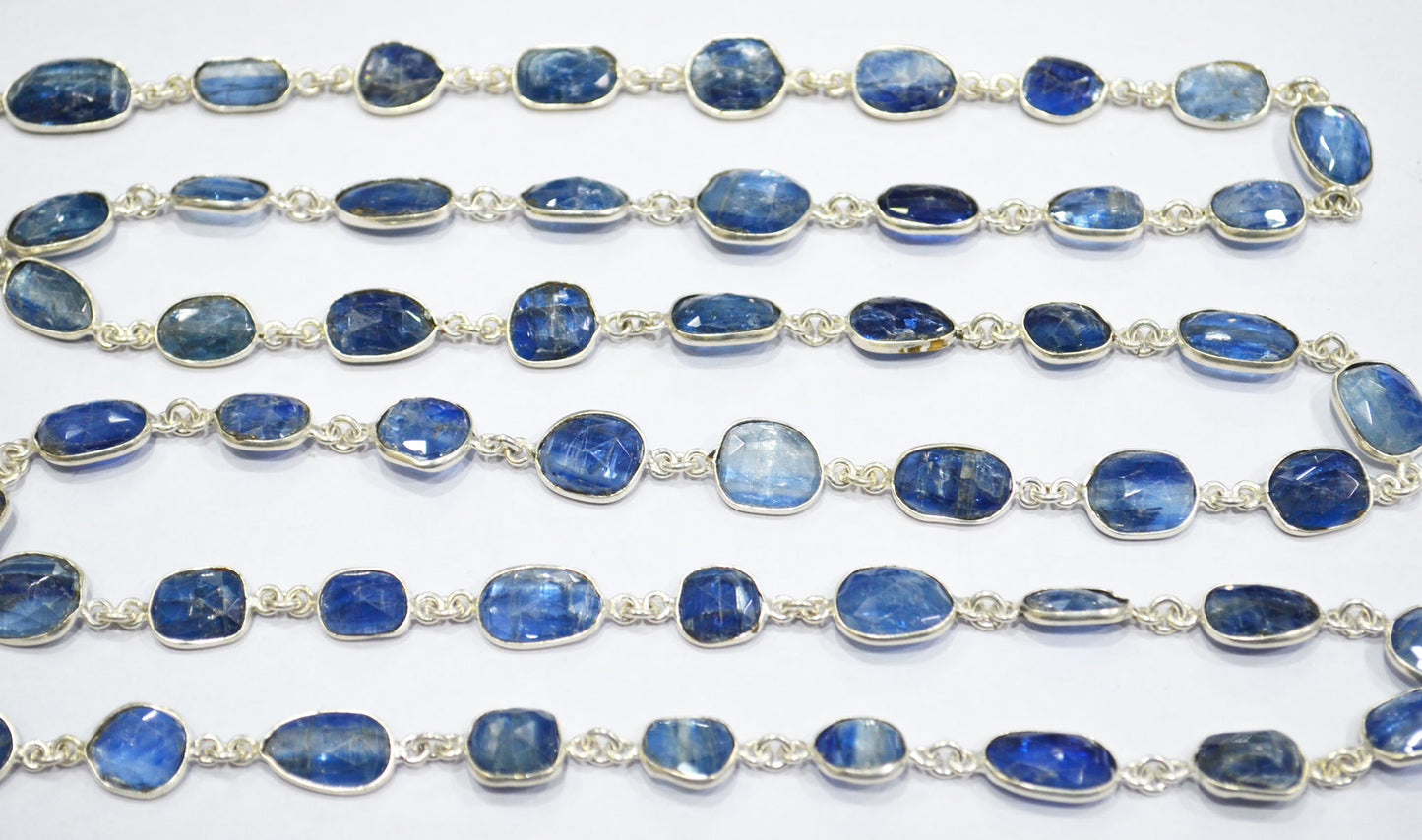 Natural Himalayan Blue Kyanite Rose Cut Slice Shape Connector Chain , 9 - 15 mm , RB-6294