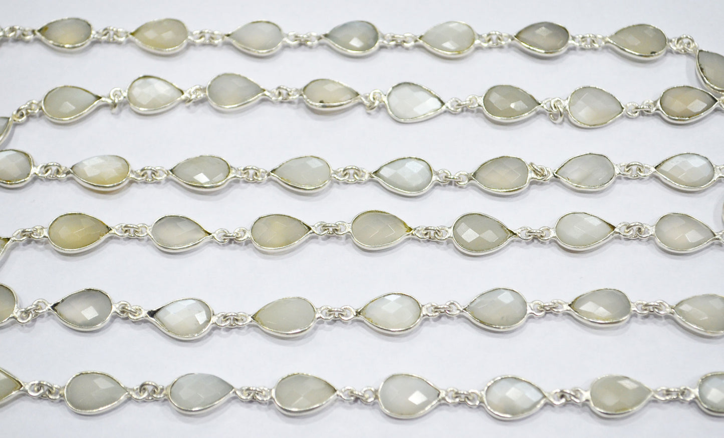 Ceylon Moonstone Faceted Pear Shape Connector Chain , 8x12 mm , RB-6297