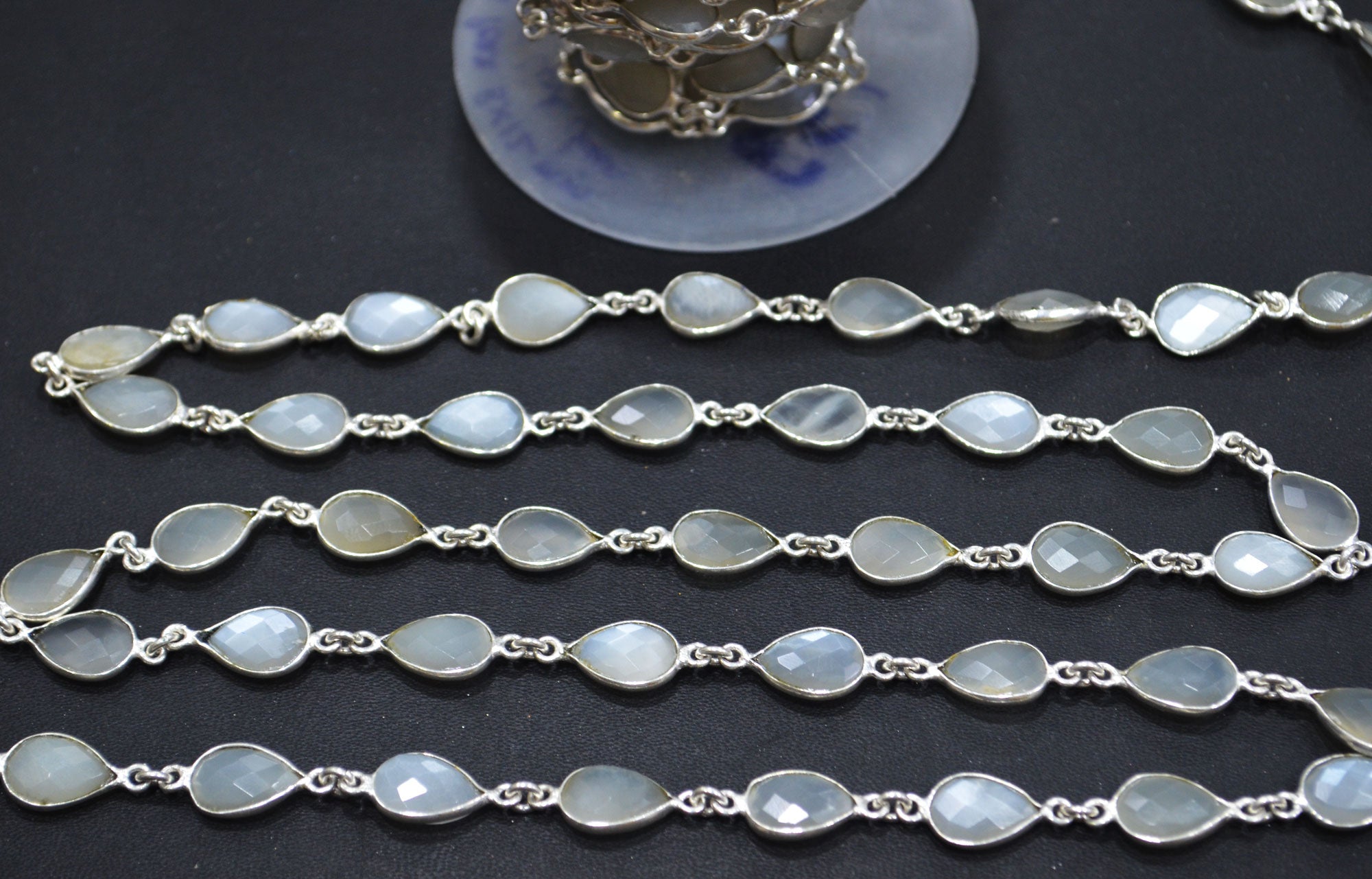 Ceylon Moonstone Faceted Pear Shape Connector Chain , 8x12 mm , RB-6297