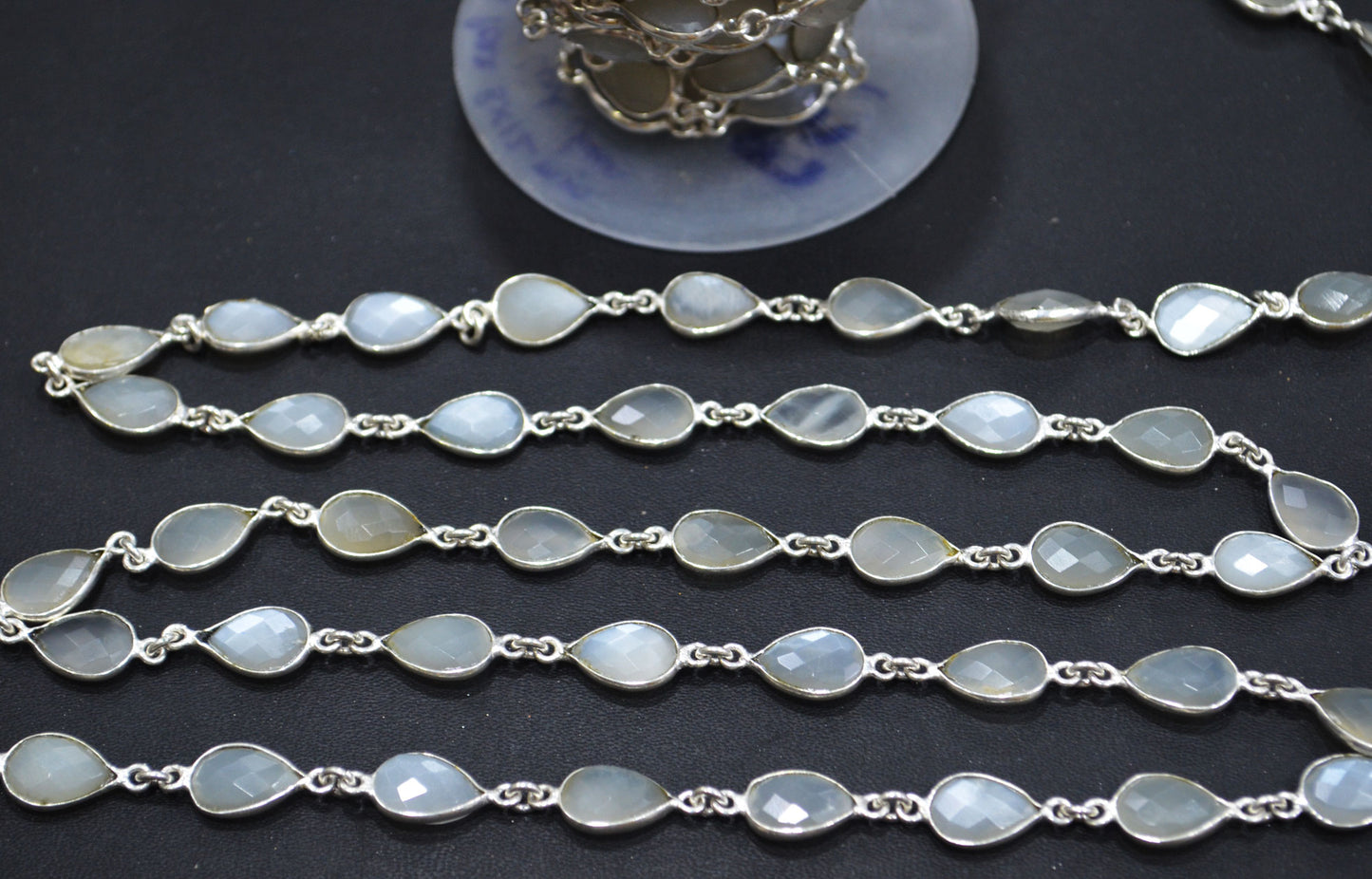 Ceylon Moonstone Faceted Pear Shape Connector Chain , 8x12 mm , RB-6297