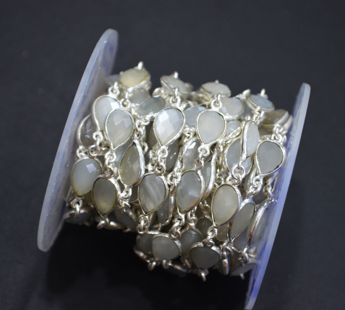 Ceylon Moonstone Faceted Pear Shape Connector Chain , 8x12 mm , RB-6297